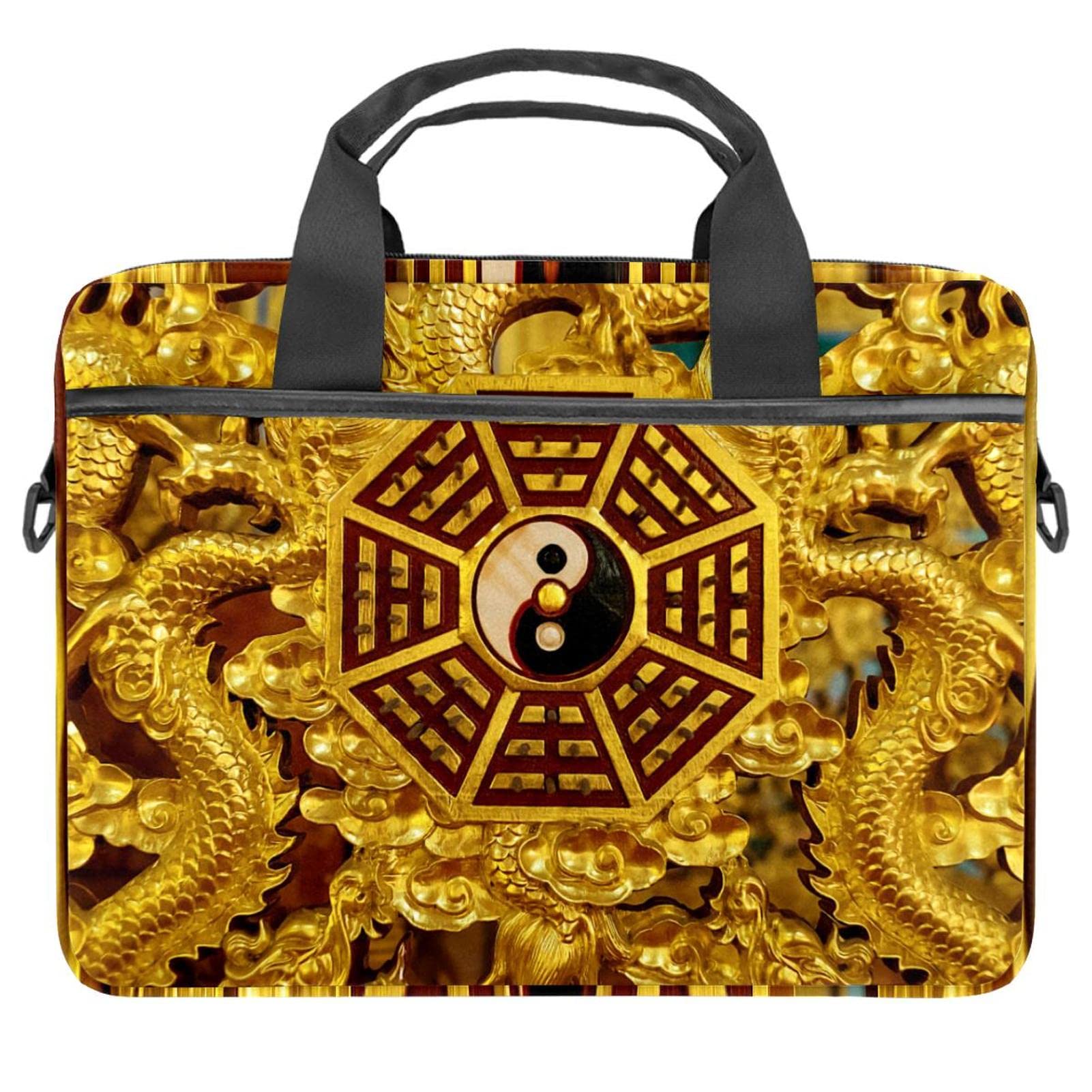 Sac ordinateur 13-14 pouces antichoc à motif dragon doré yin yang