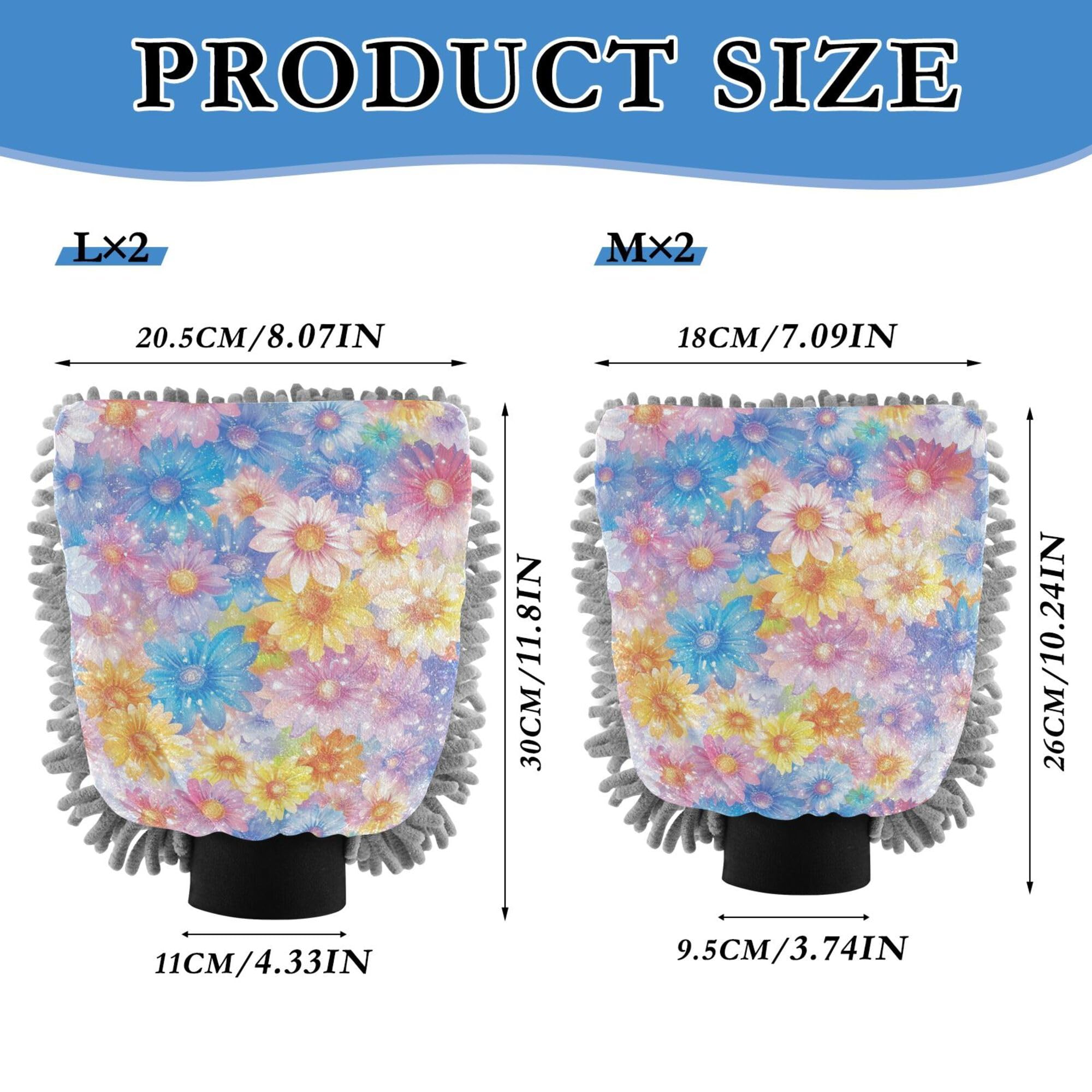 Beautiful Flowers Microfiber Car Wash Mitt 2 Pack Gloves for Cars Washing Scratch Free Detailing Gloves for Auto Supplies