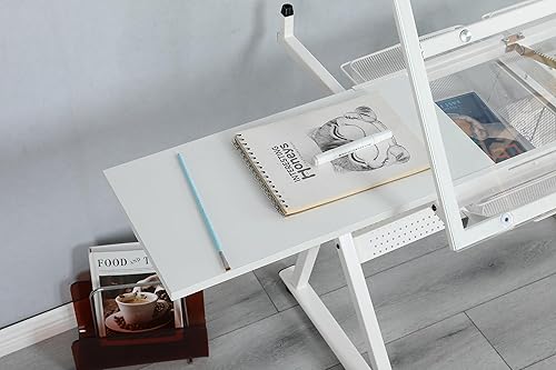 Miniatura 7 de Mesa de dibujo de vidrio - Escritorio de arte ajustable profesional para dibujo, mesa de arte con tapa de vidrio para estación de manualidades,