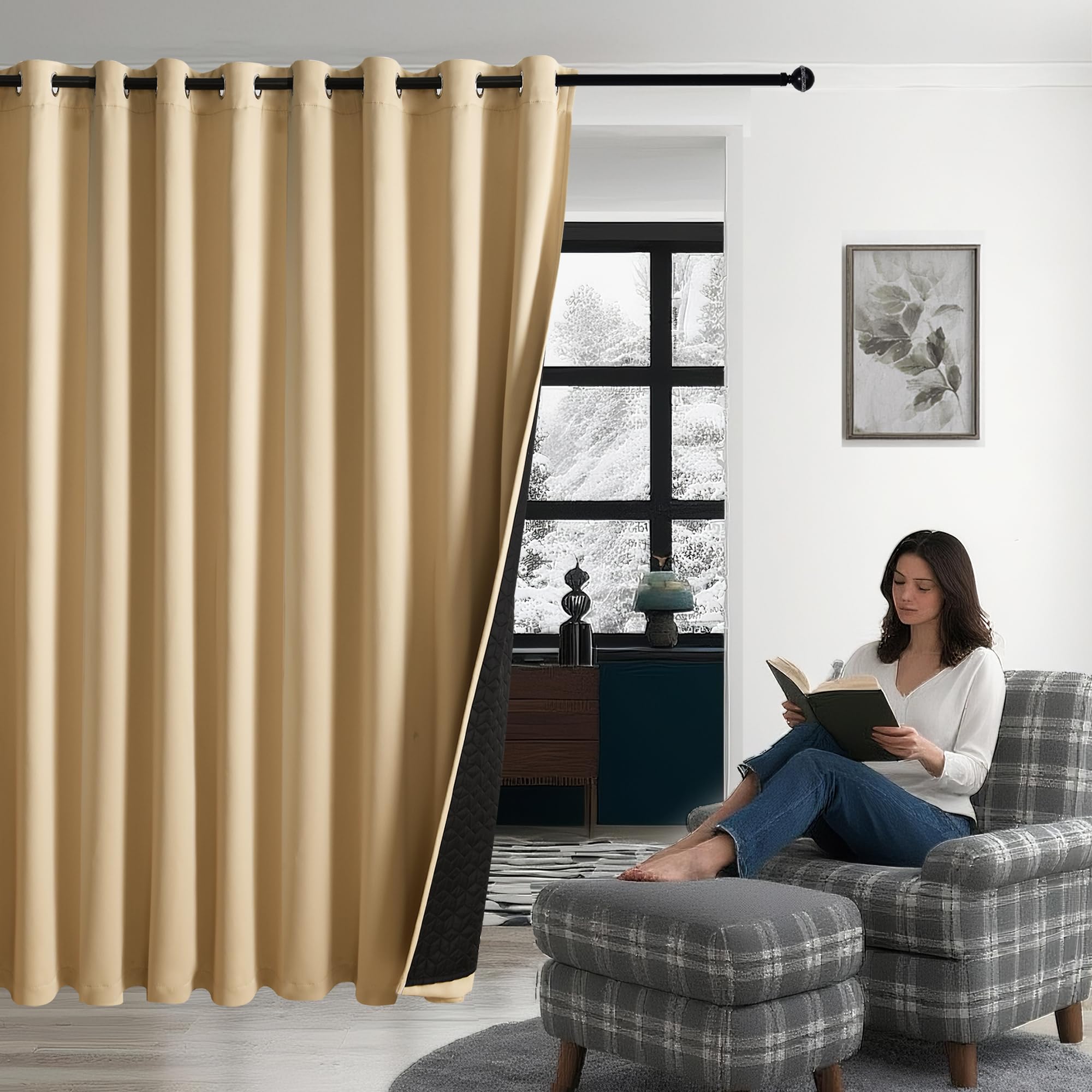 DWCN Thermo-verduisteringsgordijnen, dubbellaags dik, voor de winter, bescherming tegen kou, ruimteverdeler, gordijn voor slaapkamer en woonkamer, beige, 200 x 260 cm, 1 paneel