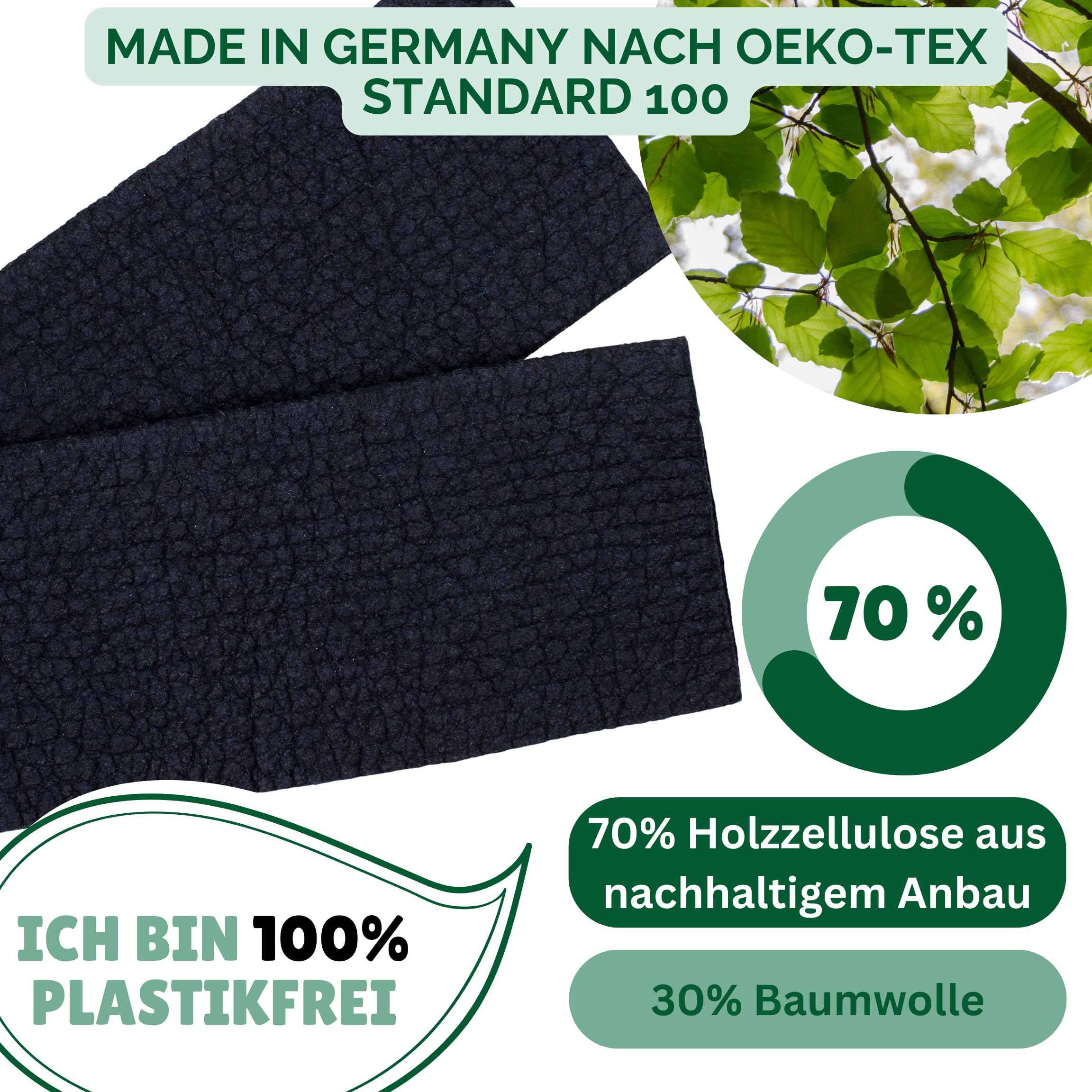 Protea 6er Set ÖKO-Küchentücher & Spültücher kompostierbar - Schwammtücher ökologisch - nachhaltige Reinigungstücher Geschirrtücher - 100% biologisch abbaubar - Made in Germany (Schwarz)