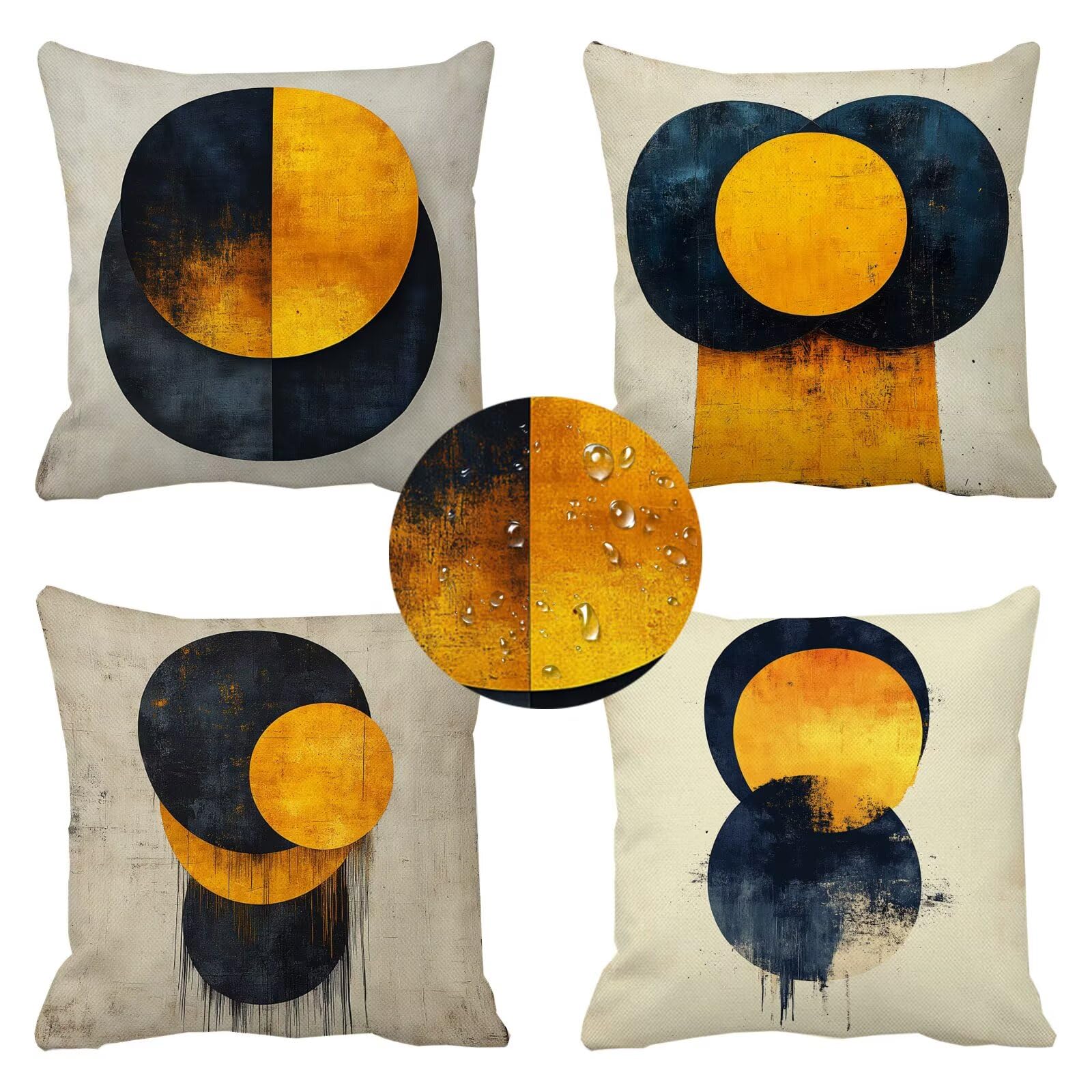 Coussin exterieur impermeable 35x35 lot de 4 housses en lin jaune Z-5051