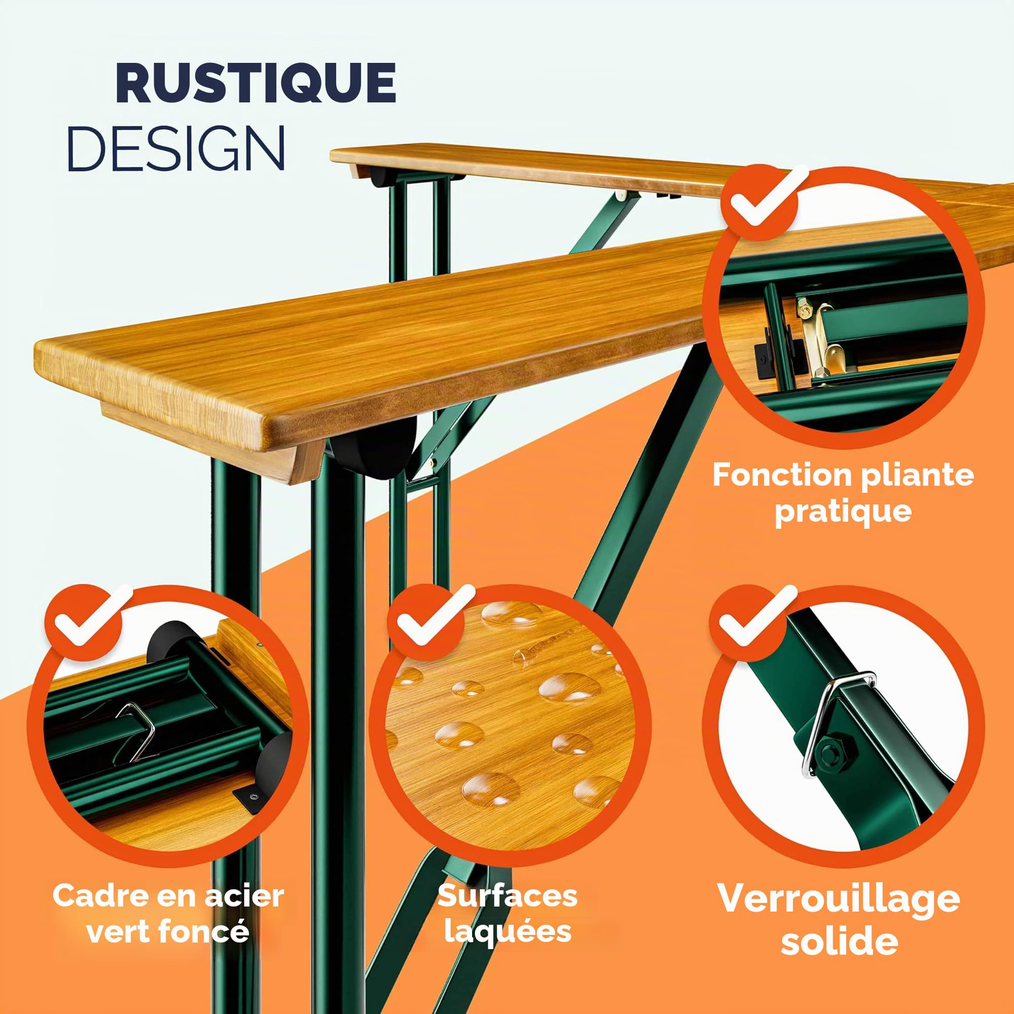 Casaria Table en Bois Quattro Table de Jardin Pliables pour 20 Personnes Max Table de réception Haute fête Mange Debout