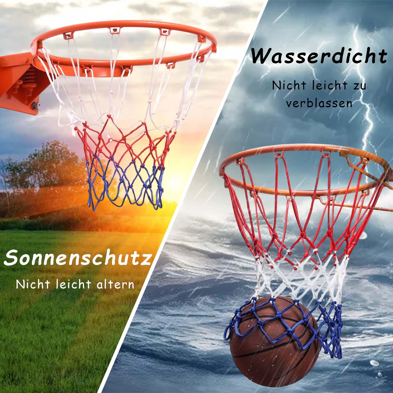 Lot de 2 filets de rechange professionnels de basket-ball, durables et résistants à toutes les conditions météorologiques, pour l'intérieur ou l'extérieur, en nylon, 12 boucles