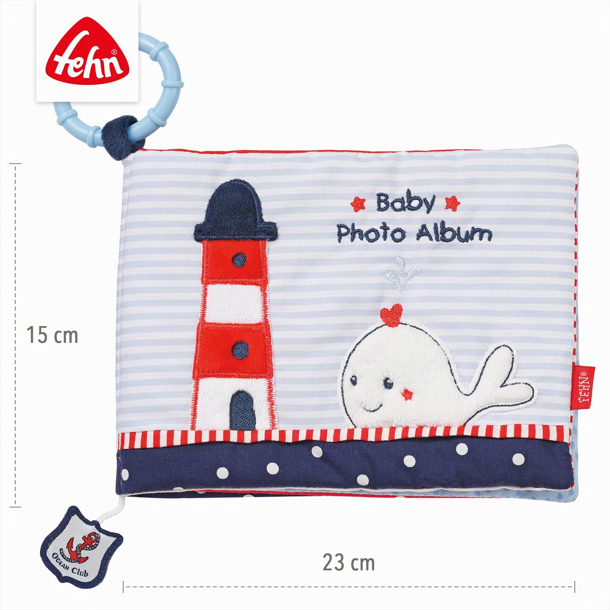 Fehn álbum de fotos Ocean Club - Descubrir, explorar, sentir: Memoriza caras y aprende nombres de forma lúdica con el álbum de fotos de tela, para bebés y niños pequeños a partir de 0 meses