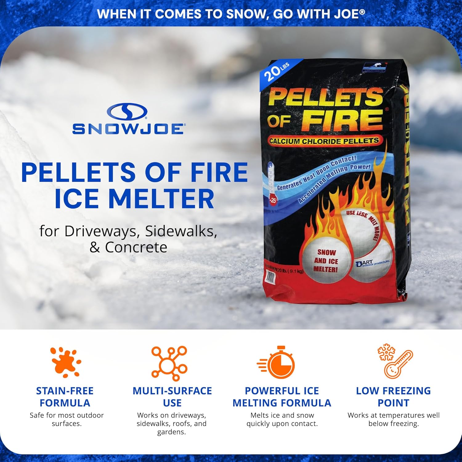 Snow Joe Snow & Ice Melter, Heat-Generating Pellets, Non-Staining Melt, 20 Lb Bag - Fast-Acting Ice Remover for Driveway, Concrete, Sidewalk, and Outdoor Spaces