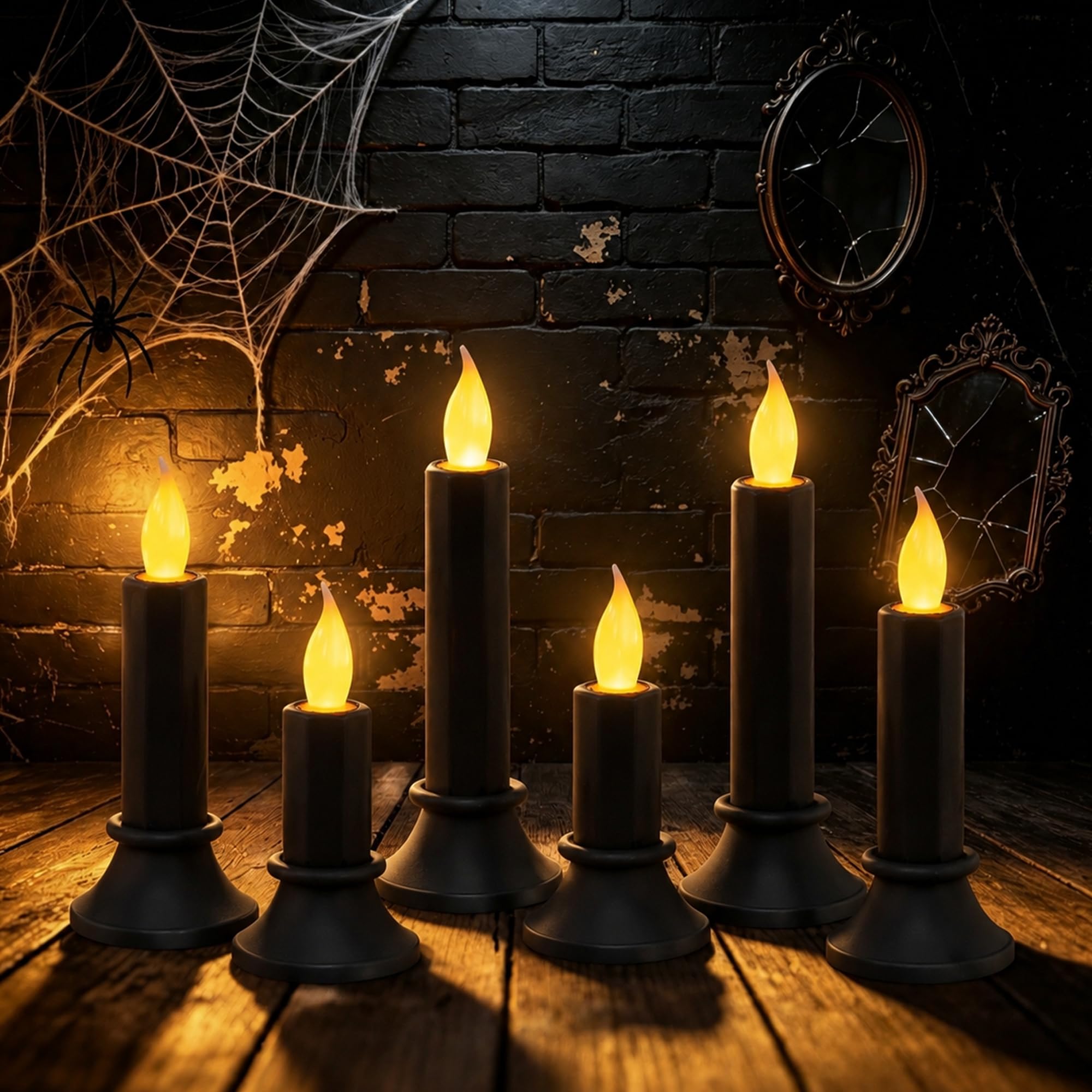 Hittriu 6 Pack Flameless Halloween Taper Candles, Window Light