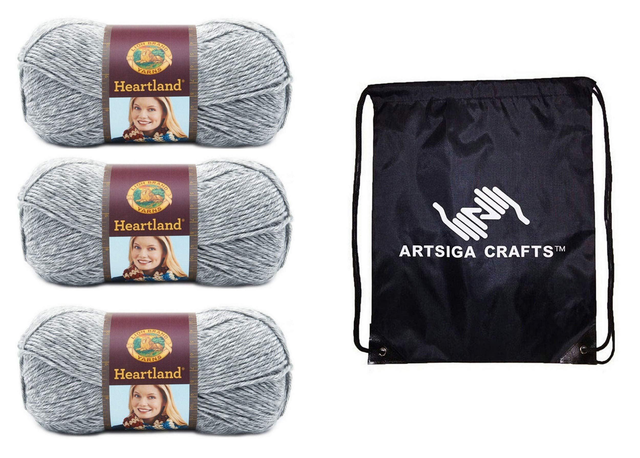 Lion Brand Heartland Mount Rainier 136-150 (3-Skeins - Same Dye Lot) Worsted Medium #4 Acrylic Yarn for Crocheting and Knitting - Bundle with 1 Artsiga Crafts Project Bag