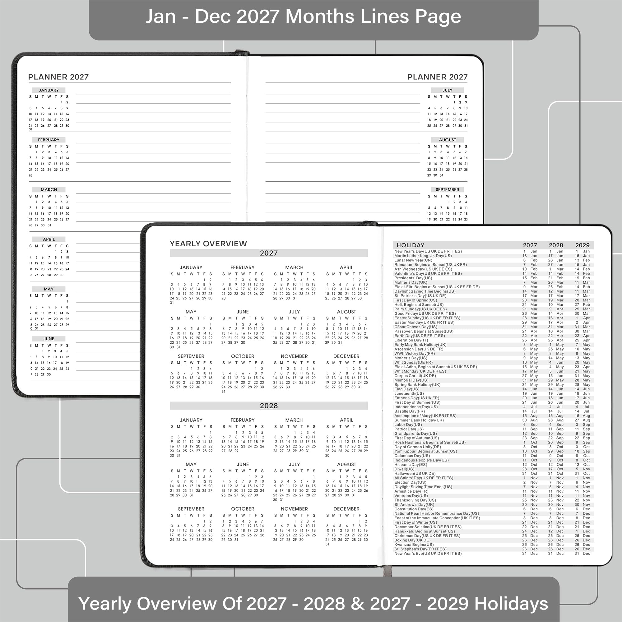 Terminbuch & Planer 2025 – Januar 2025 – Dezember 2025, Tages- und Stundenplaner 2025, 14,6 x 21 cm, 60-Minuten-Intervall, Kunstledereinband, Premium-Papier, 2025 Planer mit Stifthalter, Innentasche