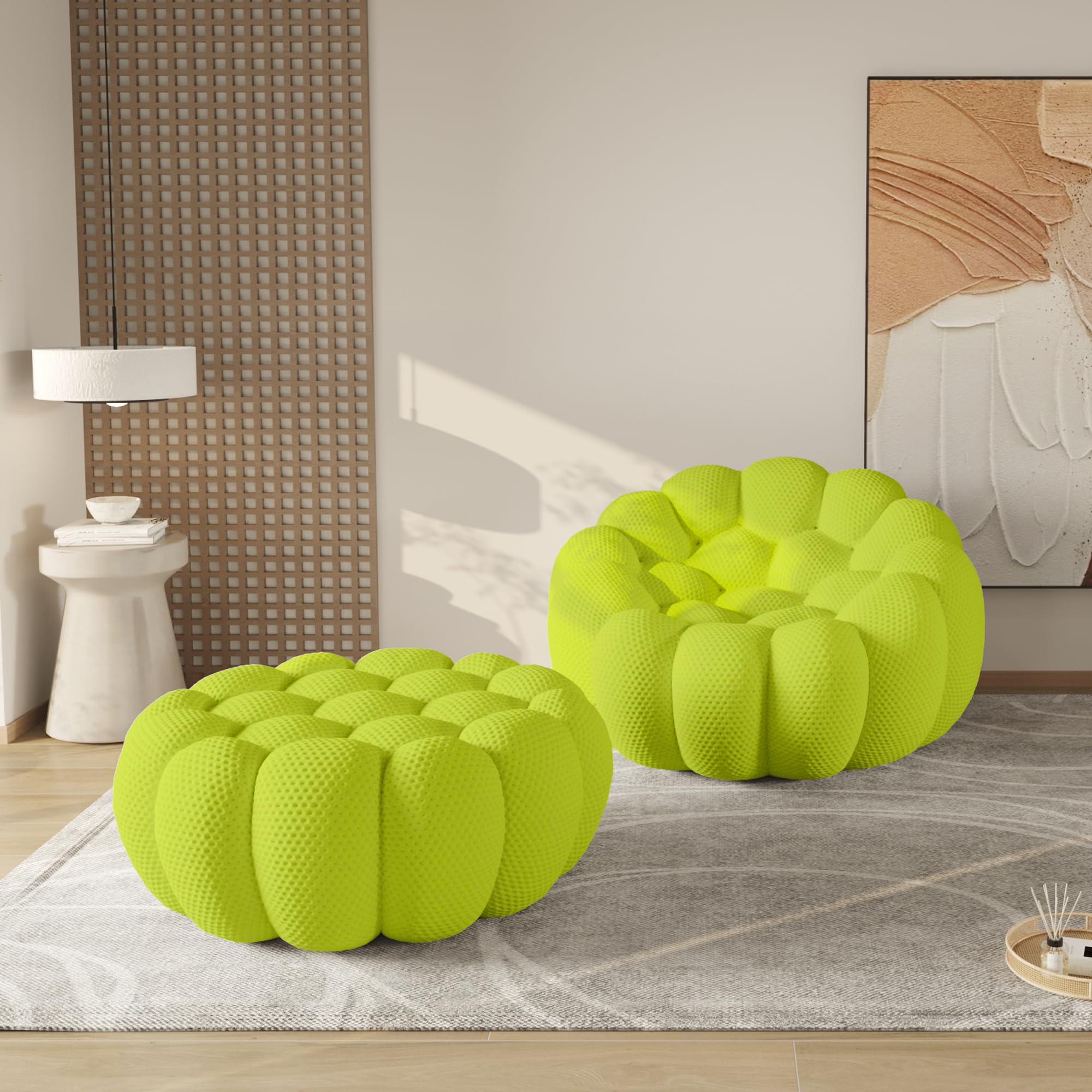 WJShome Modern Deep Seats Bubble Sofa Couches for Living Room, No Assembly 48.4 ‘’ Small Couch with 42.5" Big Ottoman,Comfy Sponge Floor Sofas Chair