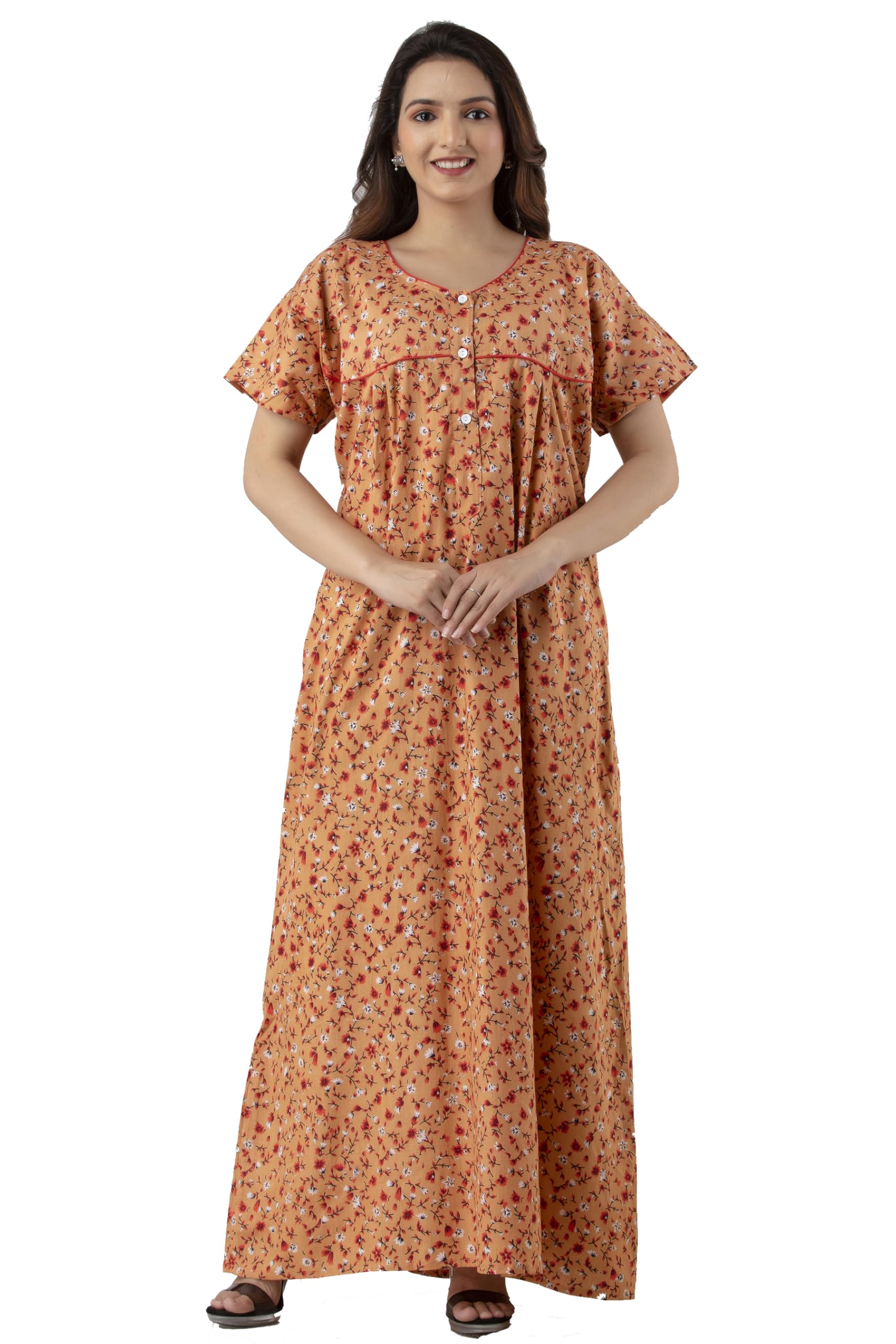 neeed Floral Printed Maxi Nightwear Nighty | Cotton Nighty for Women with Pockets | Comfortable Maxi Dress/Sleepwear/Nightwear (Free Size- L/XL)-picture-17