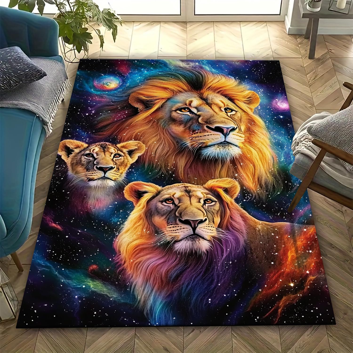 Tapis 3D imprimé animal lion moelleux et anti-fatigue 140x200