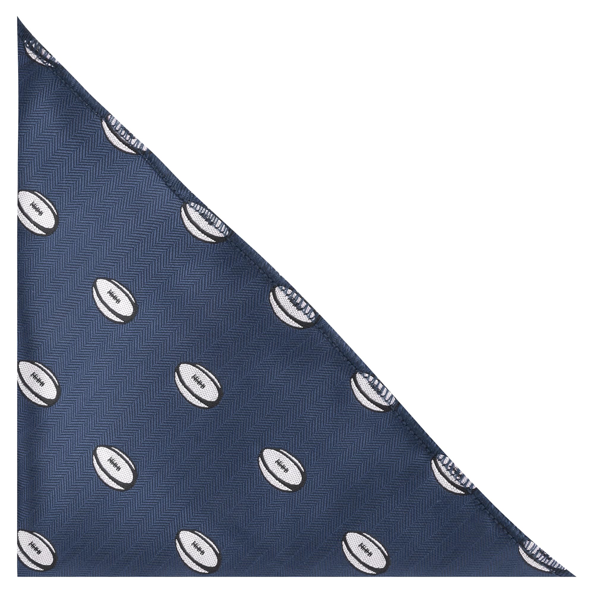 King & Priory Rugby Ball Navy Blue Herringbone Embroidered Pocket Square, Handkerchief