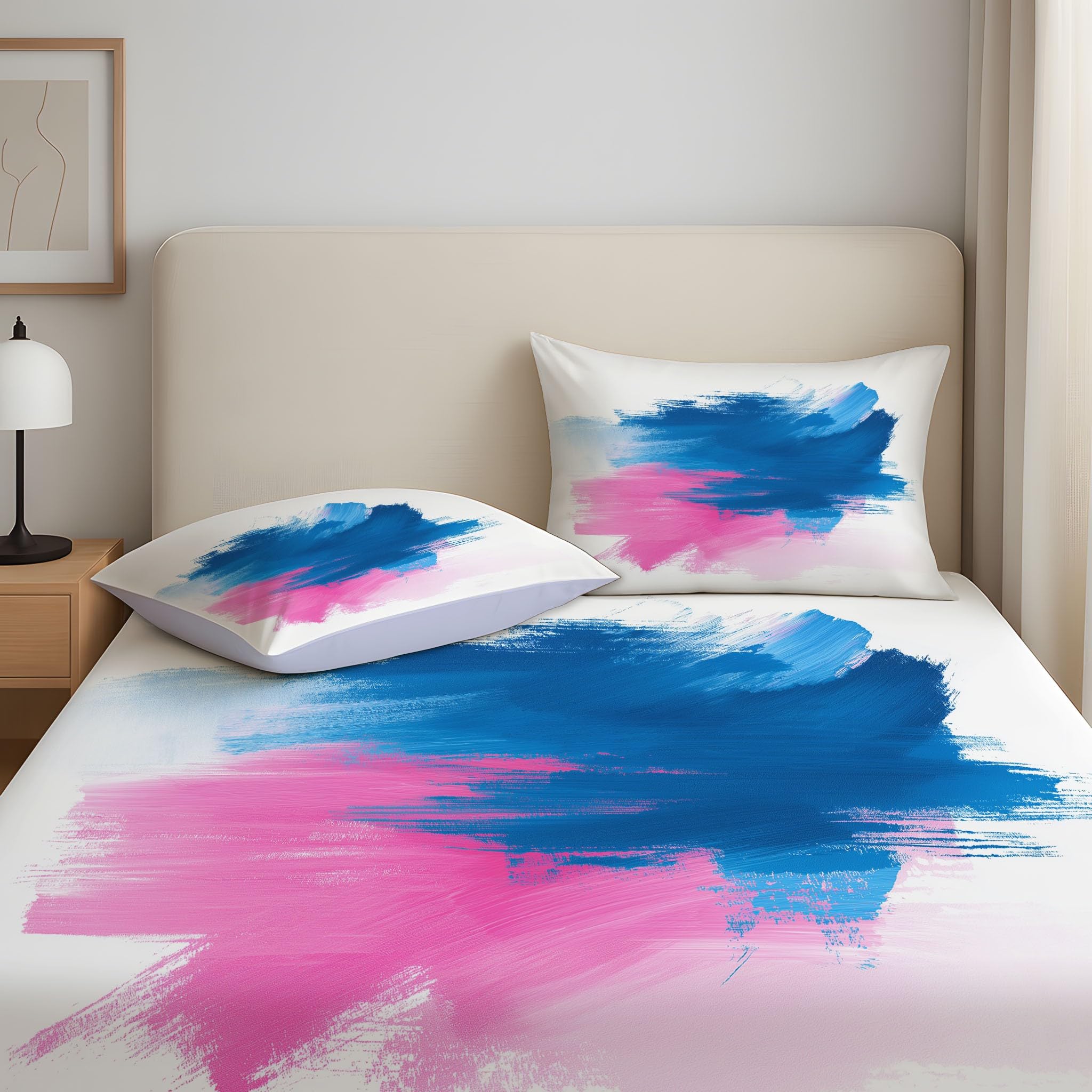 Weiß Boxspring Spannbettlaken Ölfarben Graffiti Linien Psychedelisch Weich Spannbetttuch Surreal Spannbettlaken Kräftig Abstrakt Atmungsaktive Komfort 180 x 200 x 30 für Junge Erwachsene