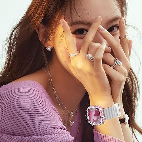 Miniatura 6 de FULLIFE Paquete de 6 fundas para Apple Watch Ultra 2 Series 9 8 7 6 5 4 3 2 1 SE 4945444241401.496 in, marco brillante para iWatch para mujer (1.496