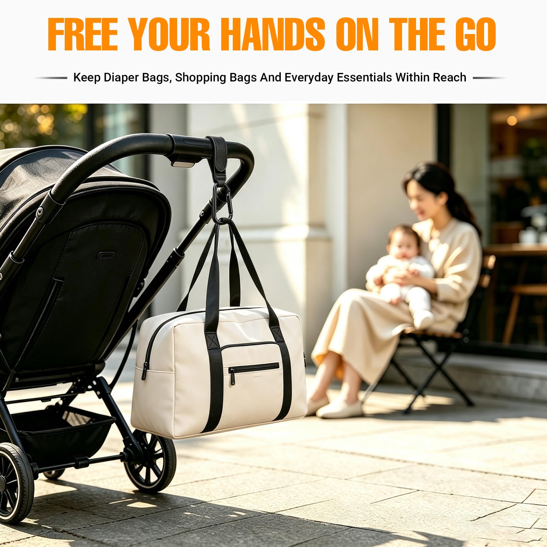 Go Pal Paquete de 6 ganchos para cochecito de bebé, clips y ganchos para cochecito de bebé, soporta 33 libras por gancho para cochecito, clip de mosquetón ajustable para UPPAbaby, DOONA, Baby Jogger