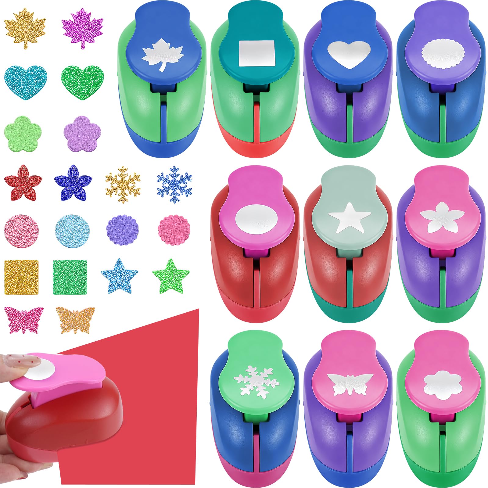 10 Pack Mini Paper Punch Set, 2 cm Craft Hole Punches Shapes for Crafts