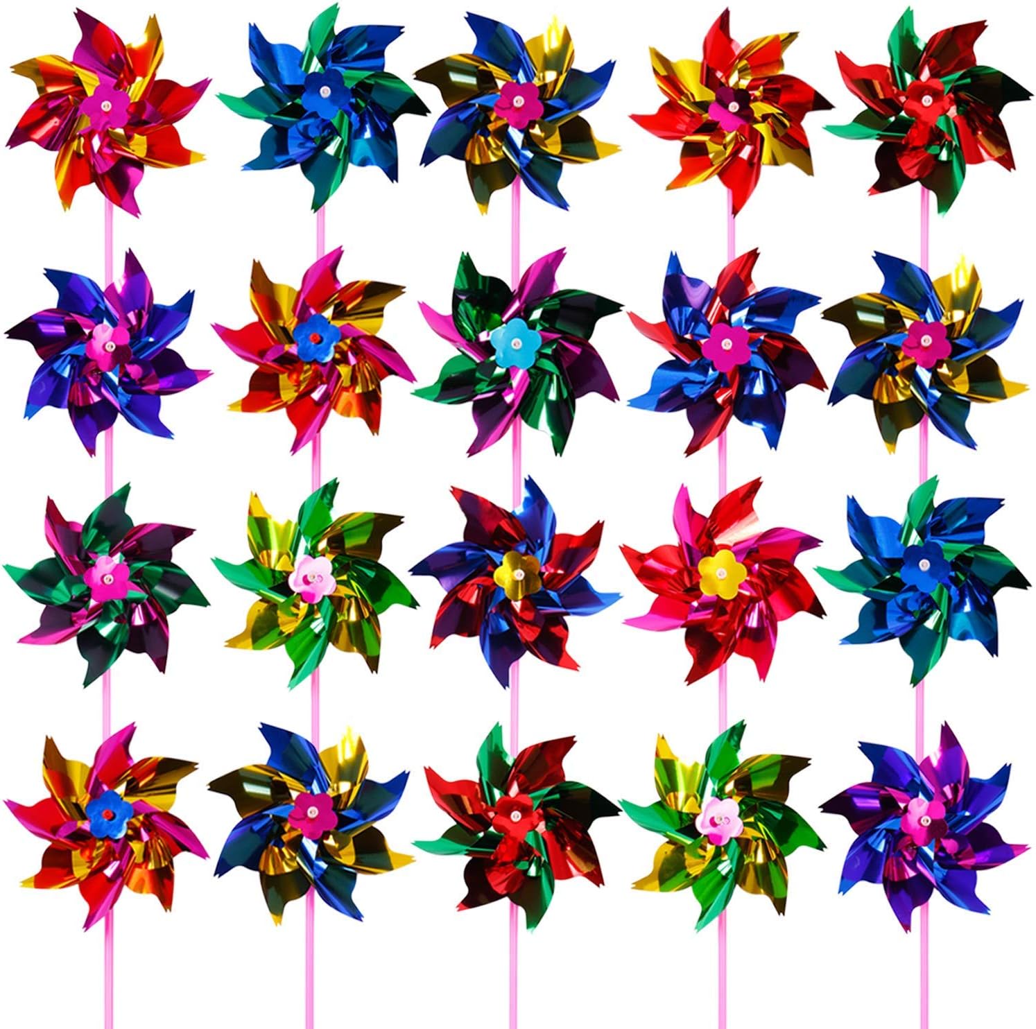 Elcoho 100 Pack Rainbow Plastic Pinwheels - DIY Windmill Party Toys for Kids, Garden Lawn Decor, Assorted Colors