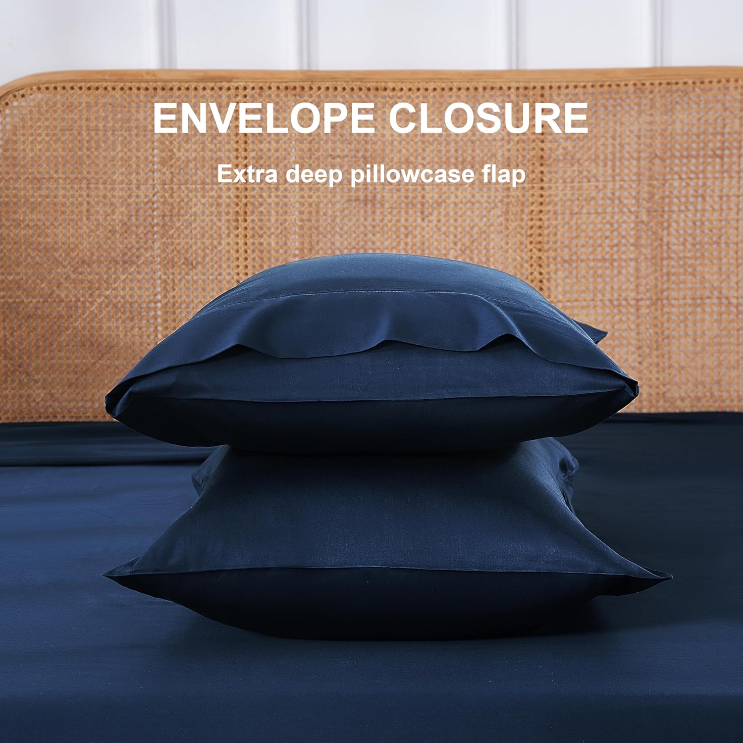 Zaizaihome 100% Bamboo Viscose Queen Sheet Set, 400 Thread Count, Cooling Sheets for Hot Sleepers, 16" Deep Pocket, Ultra Soft Breathable & Hotel Luxury Silky Bed Sheets, 4 Pieces, Queen, Navy Blue