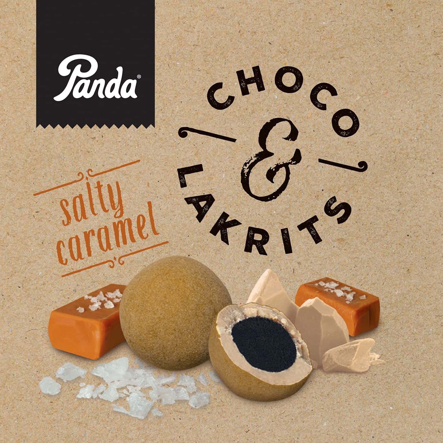 Panda® | Schoko & Lakritz Salziges Karamell | Salziges Lakritz und Milchschokolade mit Karamellpulver überzogen | Rainforest Alliance Schokoladensüßigkeiten | 120 g x 14 Beutel