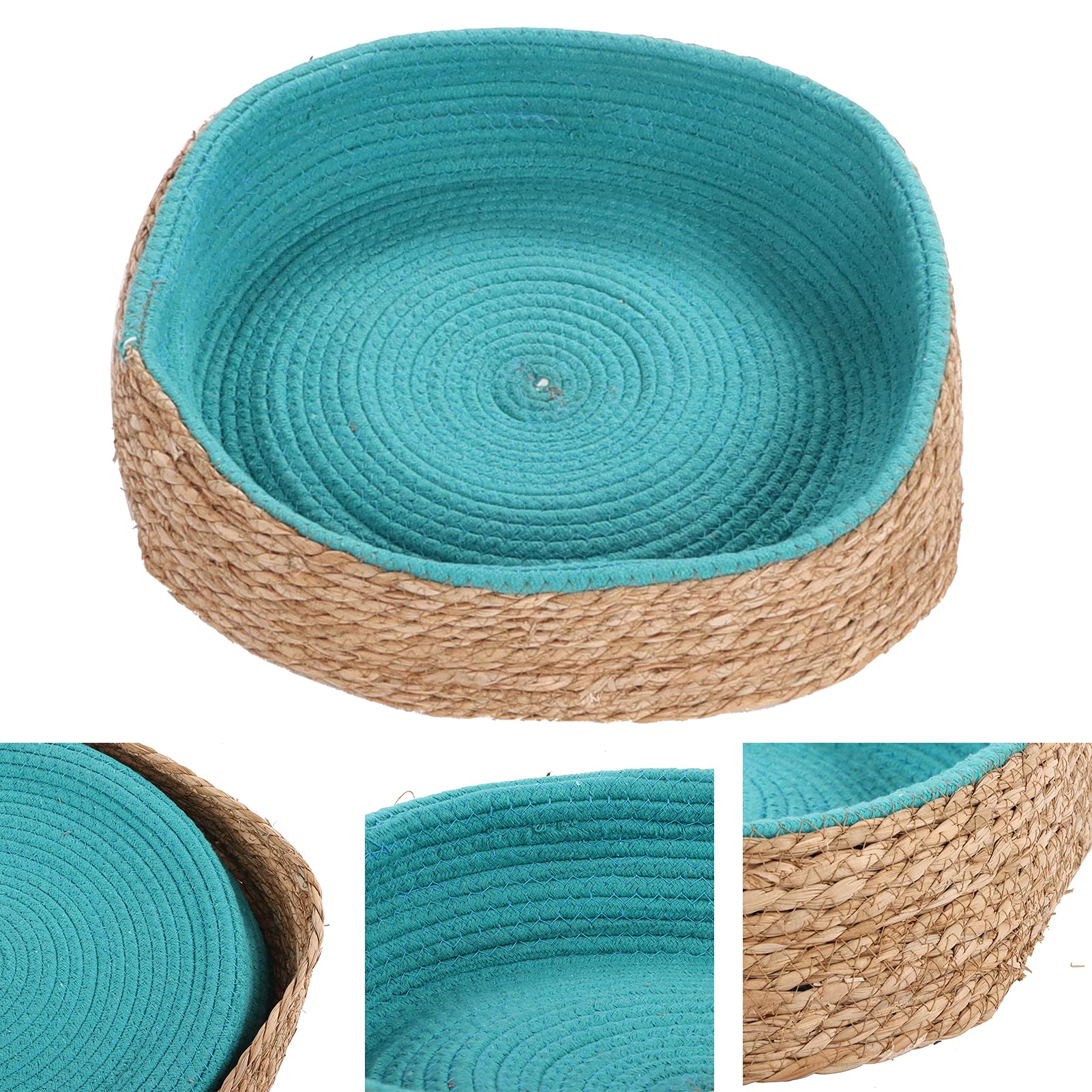 Qcwwy Letto Rotondo in Rattan per Gatti, Cuccia Intrecciata Traspirante,