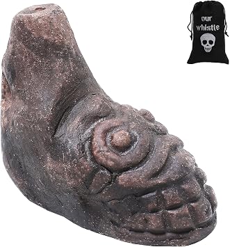 Human Face Aztec Death Whistle - Loud Human-Like Scream - Ghost Scream Whistle for Halloween, Pranks, Decor, Self Defense - Handmade Ceramic - Grey