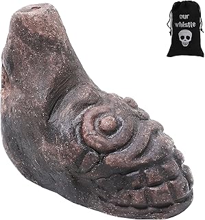 Human Face Aztec Death Whistle - Loud Human-Like Scream - Ghost Scream Whistle for Halloween, Pranks, Decor, Self Defense - Handmade Ceramic - Grey