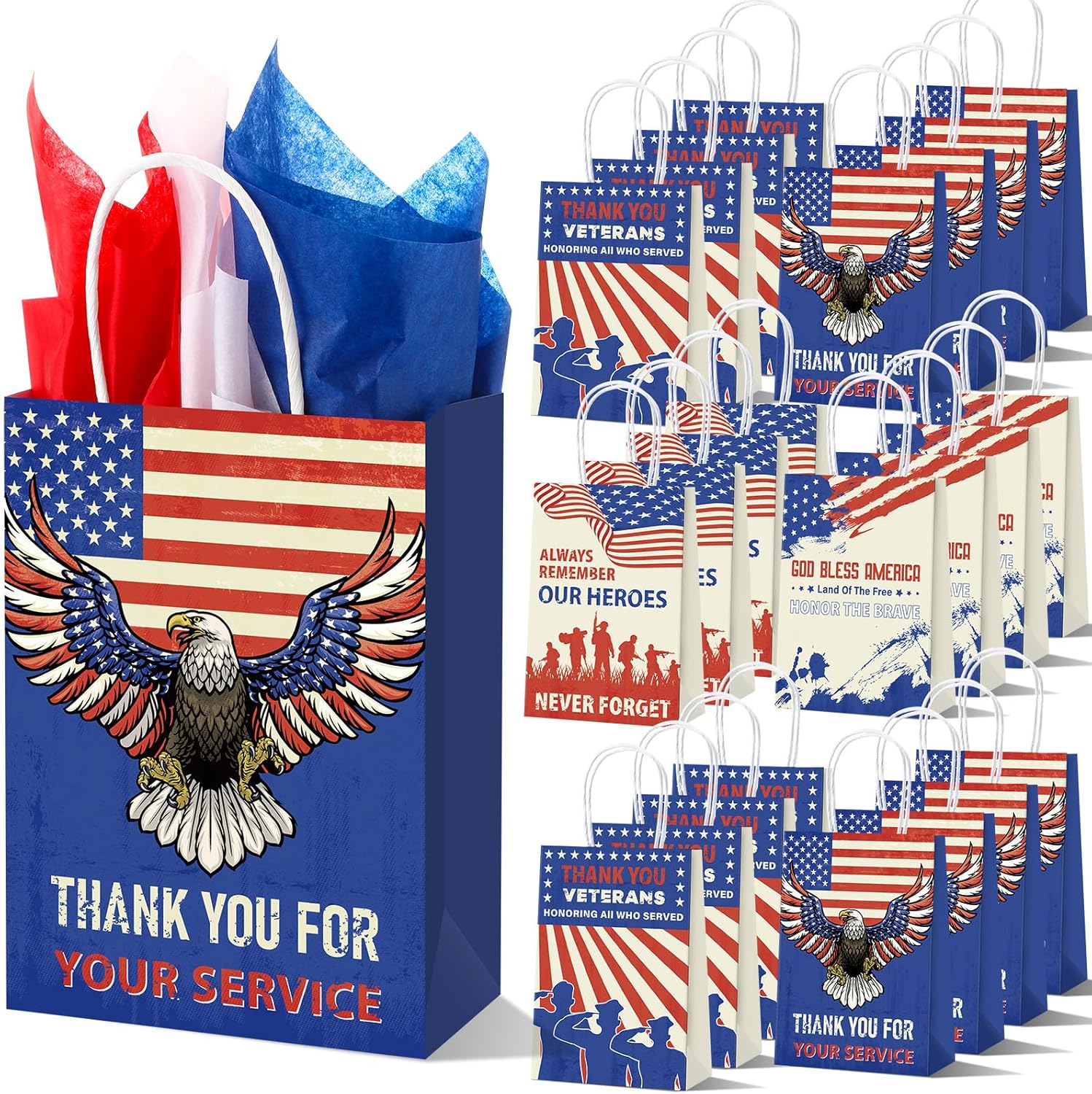 Cholemy 48 Pcs Veterans Day Patriotic Thank You Gift Bags