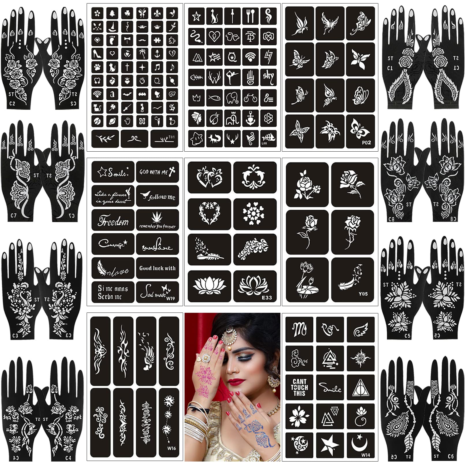 Buy Aresvns Henna Tattoo Stencils 120+ PCS, 24 Sheets Black Henna