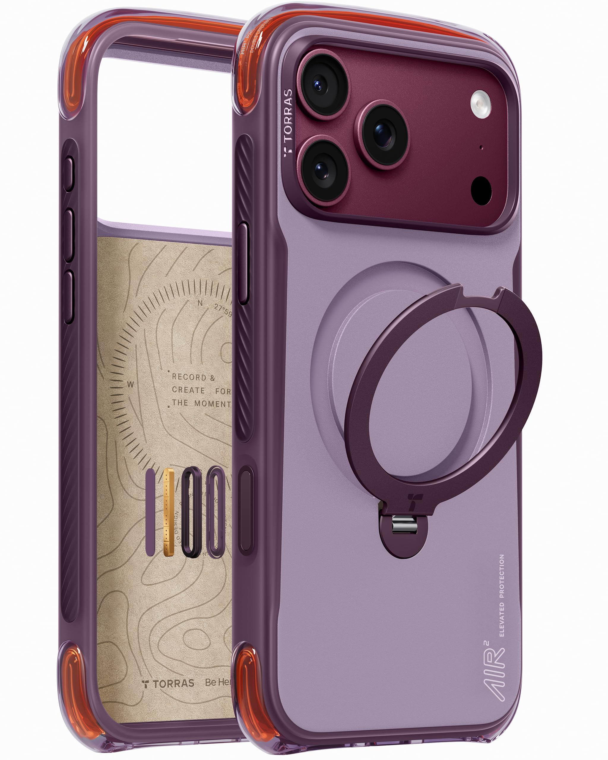 TORRAS Q3 Air Pro for iPhone 18 Pro Max Case, 360° Mag Stand, Dual Airbags Burgundy Violet iPhone 18 Pro Max 6.9''