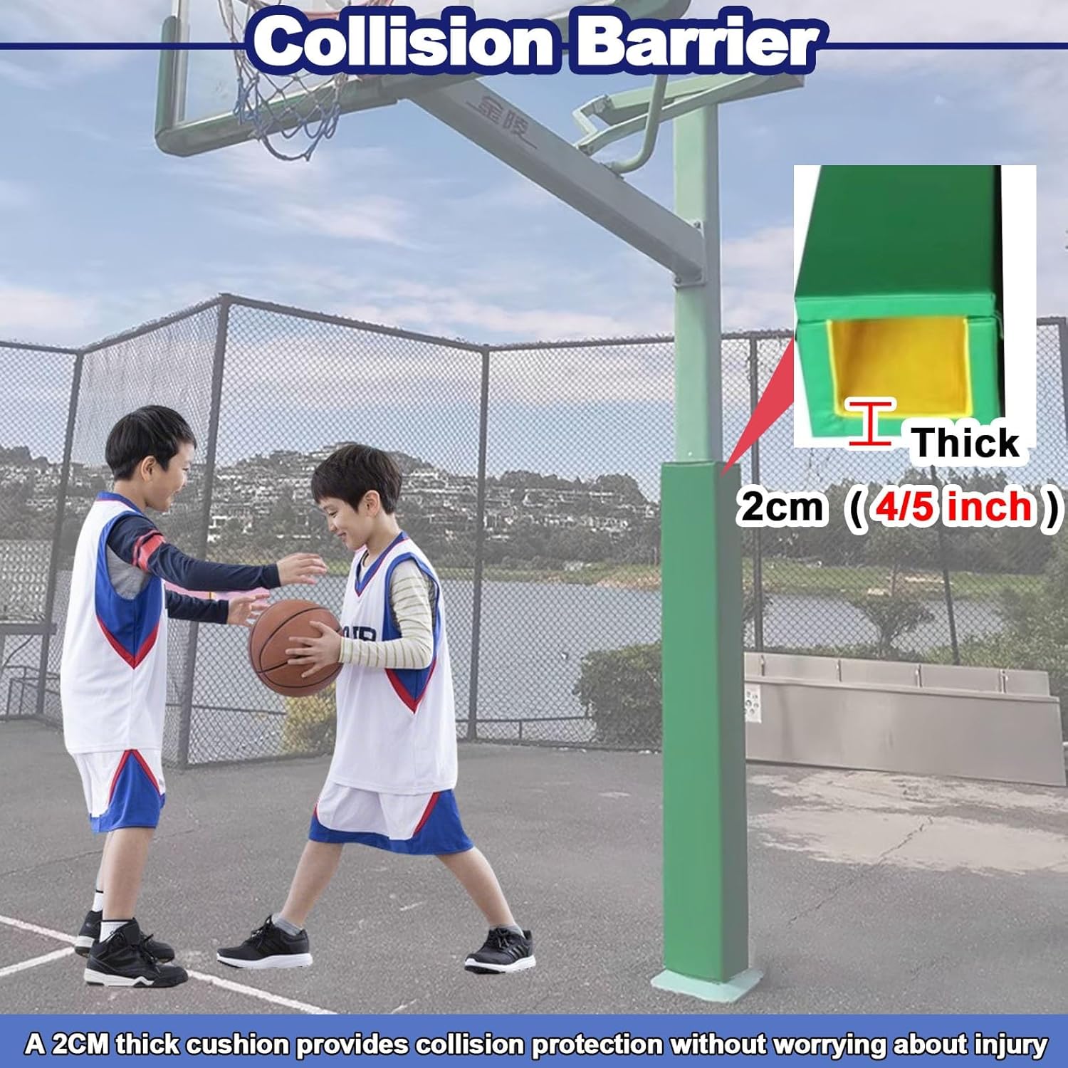 180cm Tall Durable Basketball Pole Pad - 1 2 5 8 10 Pack Square Resuable Column Padding Wrap Around Crash Pad, for Playground Gym Shade Sructure(1pack,22x22cm)