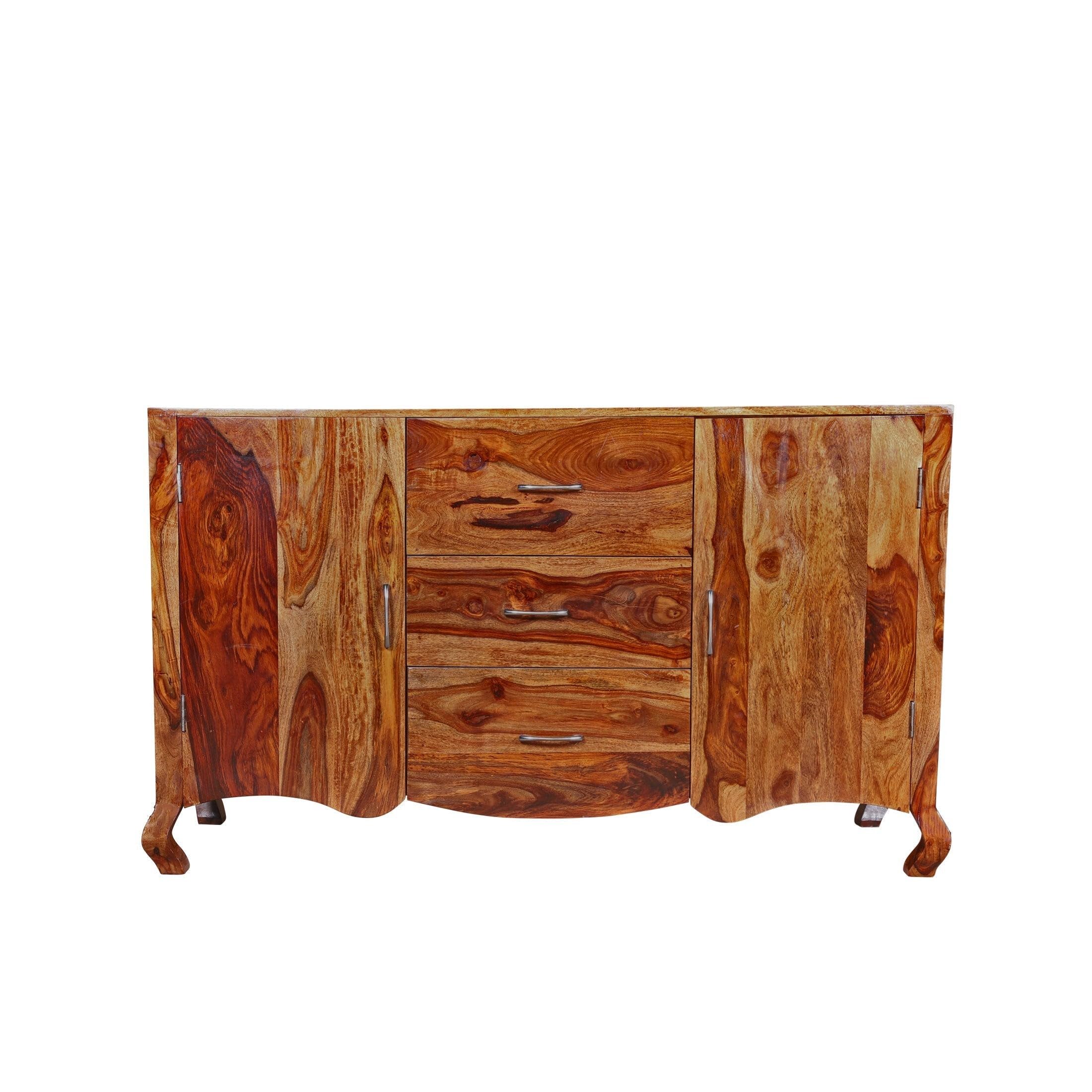 wood crony Solid Sheesham Wood Sideboard Cabinet with 3 Drawer & 4 Shelves - Chest of Drawers Wooden Drawer Storage Cabinet for Bedroom Living Room Storage Furniture Decor (Design 5)-image-32