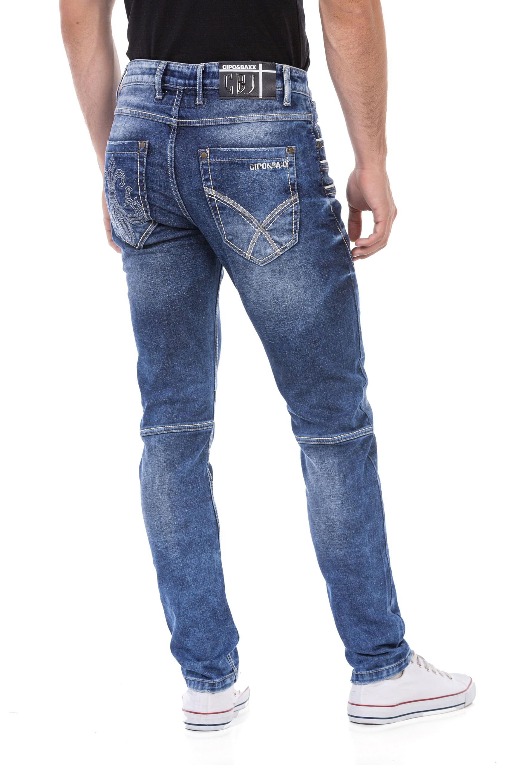 Cipo & Baxx Pantalones vaqueros para hombre, corte recto, pantalones vaqueros regulares en costura de contraste, pantalones vaqueros de algodón alto para hombres con costuras decorativas modernas,