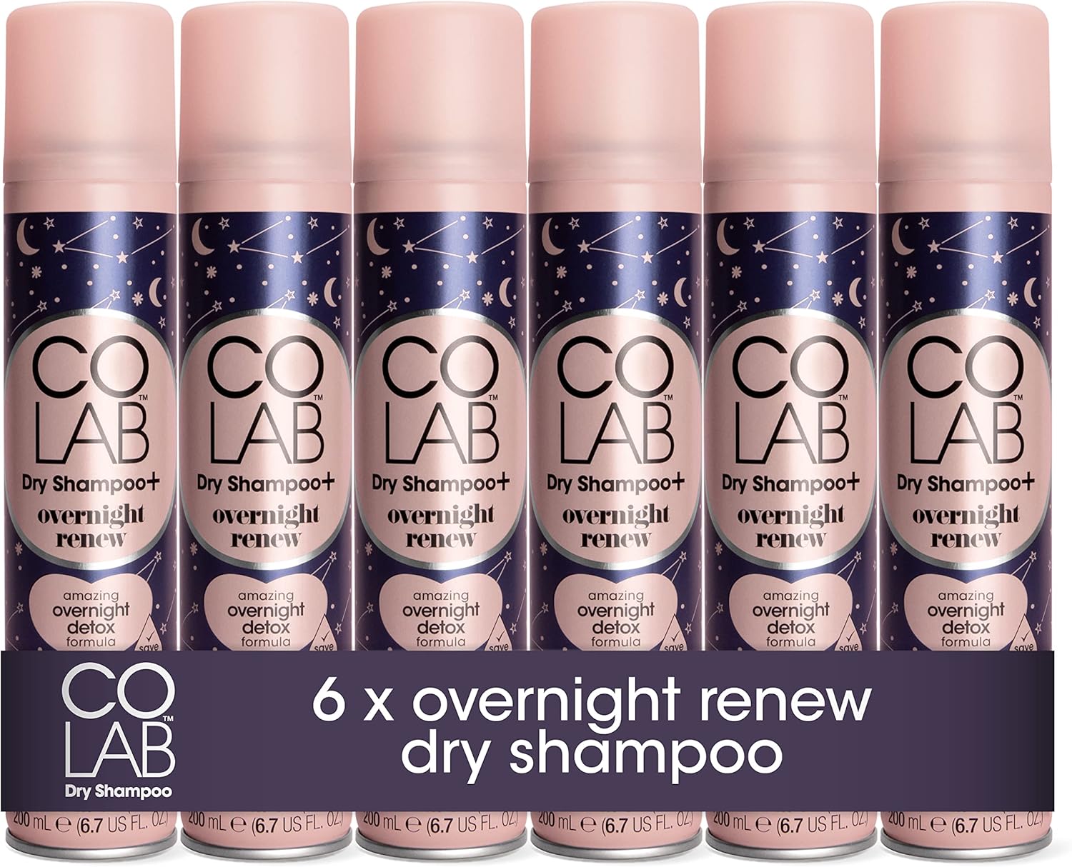 COLAB+ Dry Shampoo, Overnight Renew, 200ml, 6 Pack No Fuss, All Hair