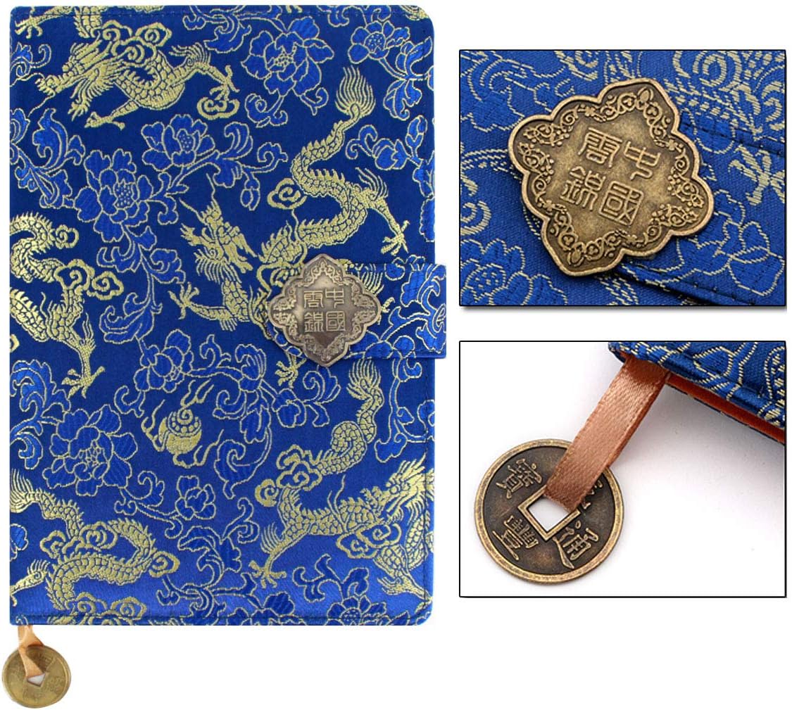 Hoce Vintage Refillable Silk Notebook Lined Journal with Pockets Gift Notebook for Men Women, Gold Dragon