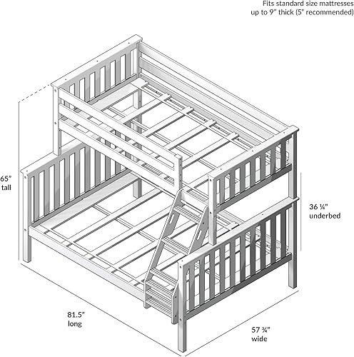 Miniatura 105 de Max & Lily - Litera de tamaño individual sobre matrimonial con escalera, base de cama de madera maciza para niños, barandillas de seguridad de 14