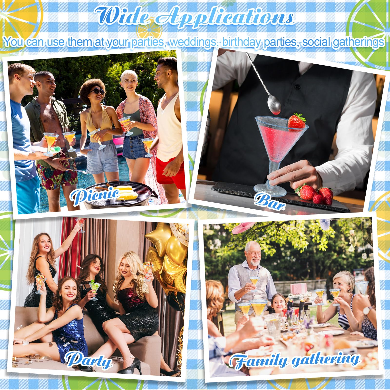 72 Pcs Glitter Plastic Martini Glasses 6. 25 Oz Clear Disposable