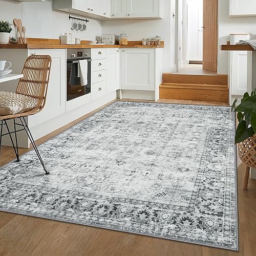 Miniatura 25 de LIVEBOX Alfombra lavable de 8 x 10 - Gran alfombra beige boho para sala de estar, alfombras vintage para dormitorio, alfombra antideslizante