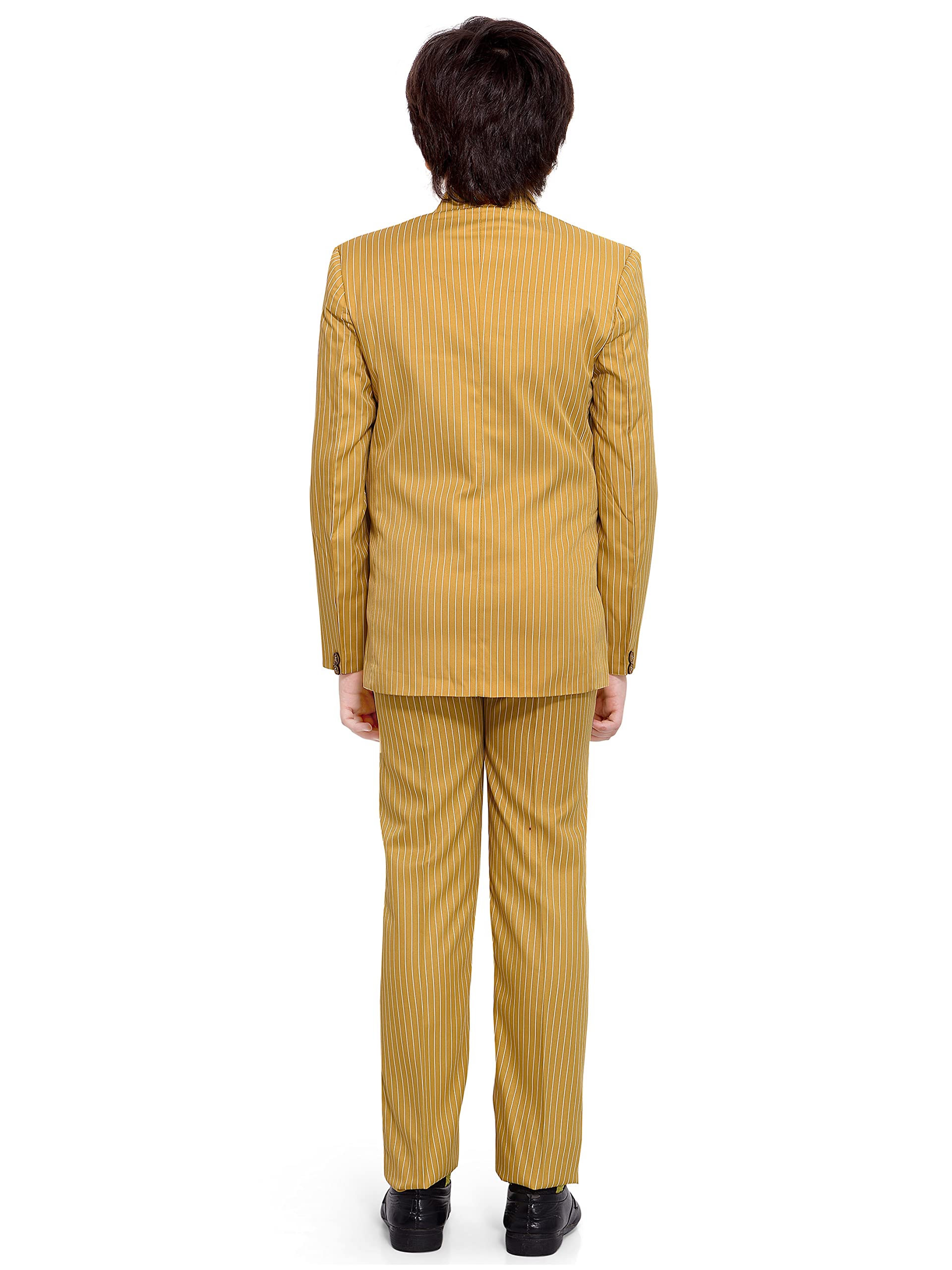 Jeetethnics Boys Yellow Striped Coat Suit Set with Waistcoat Shirt and Trousers (9077) 1