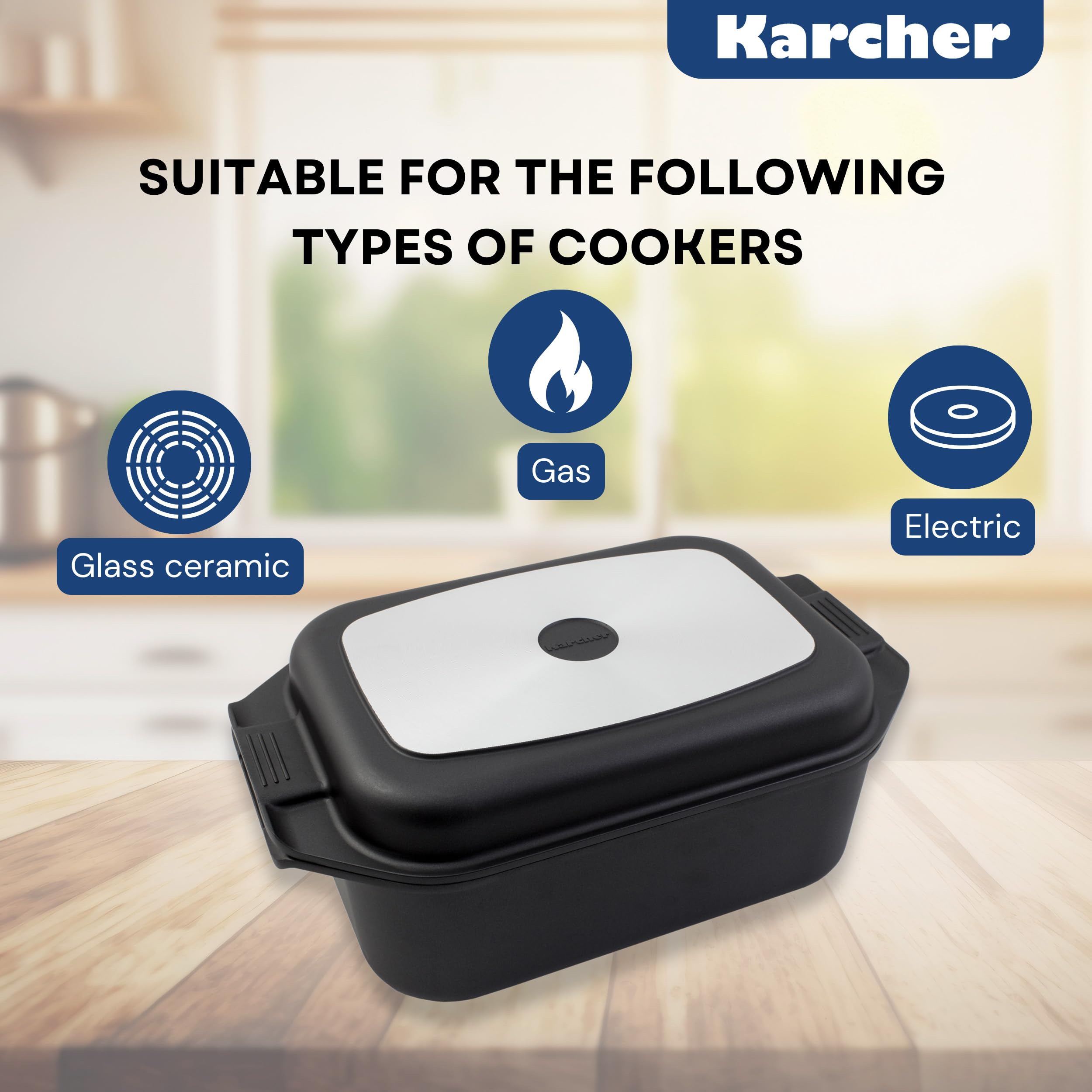 Karcher 121749 Rostiera in alluminio pressofuso 2in1 (8,7 litri, incl. coperchio e guanti da cucina, 41,5 x 25,5 cm) nera