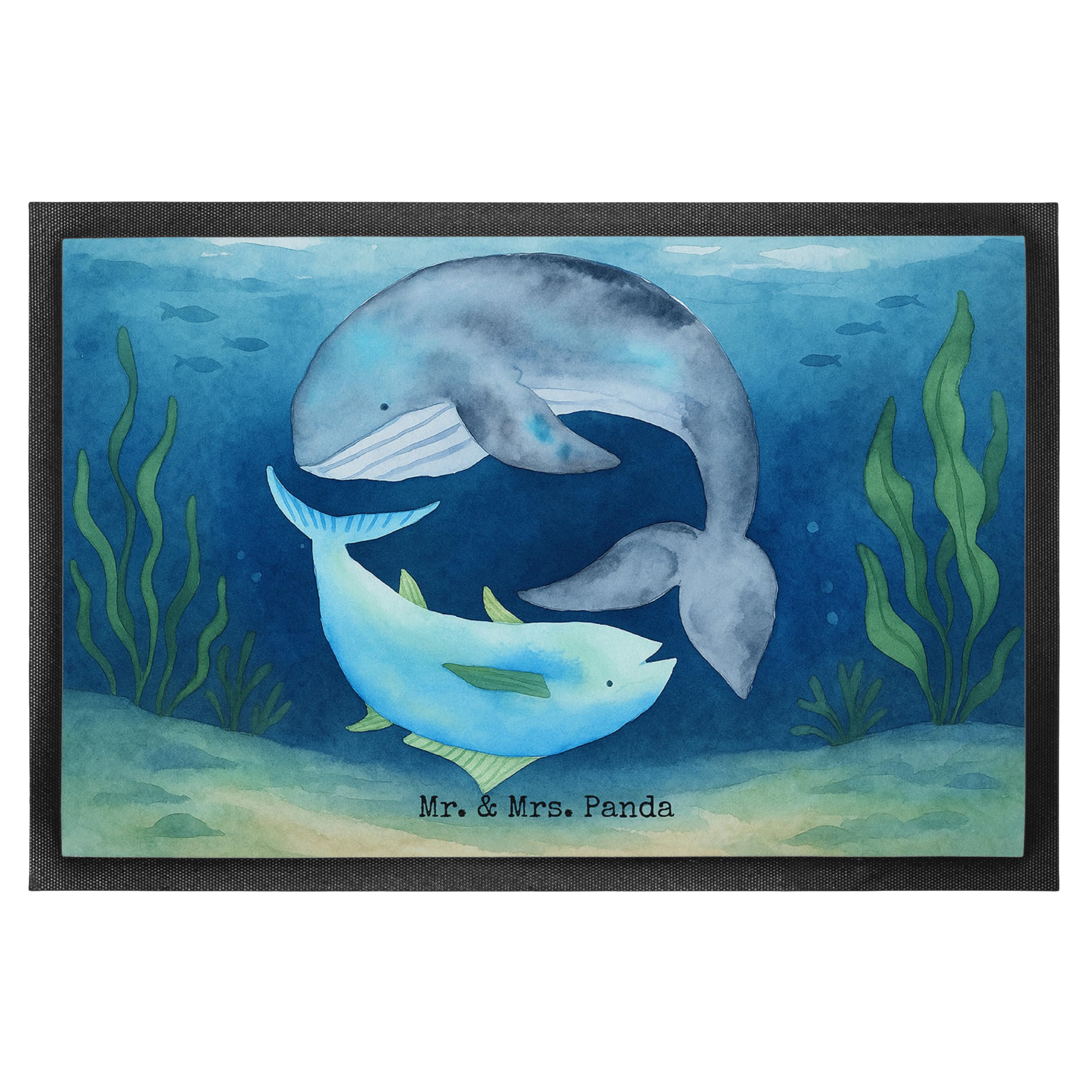 Mr. & Mrs. Panda Schmutzfangmatte Walfisch Thunfisch Design 50 x 75 cm - Geschenk, Wal, fußmatte, Witz, Gummi-Fußmatte, Wahl, Fussmatte, Spruch Lustig, Lustige Sprüche, Türmatte, Schmutzmatte