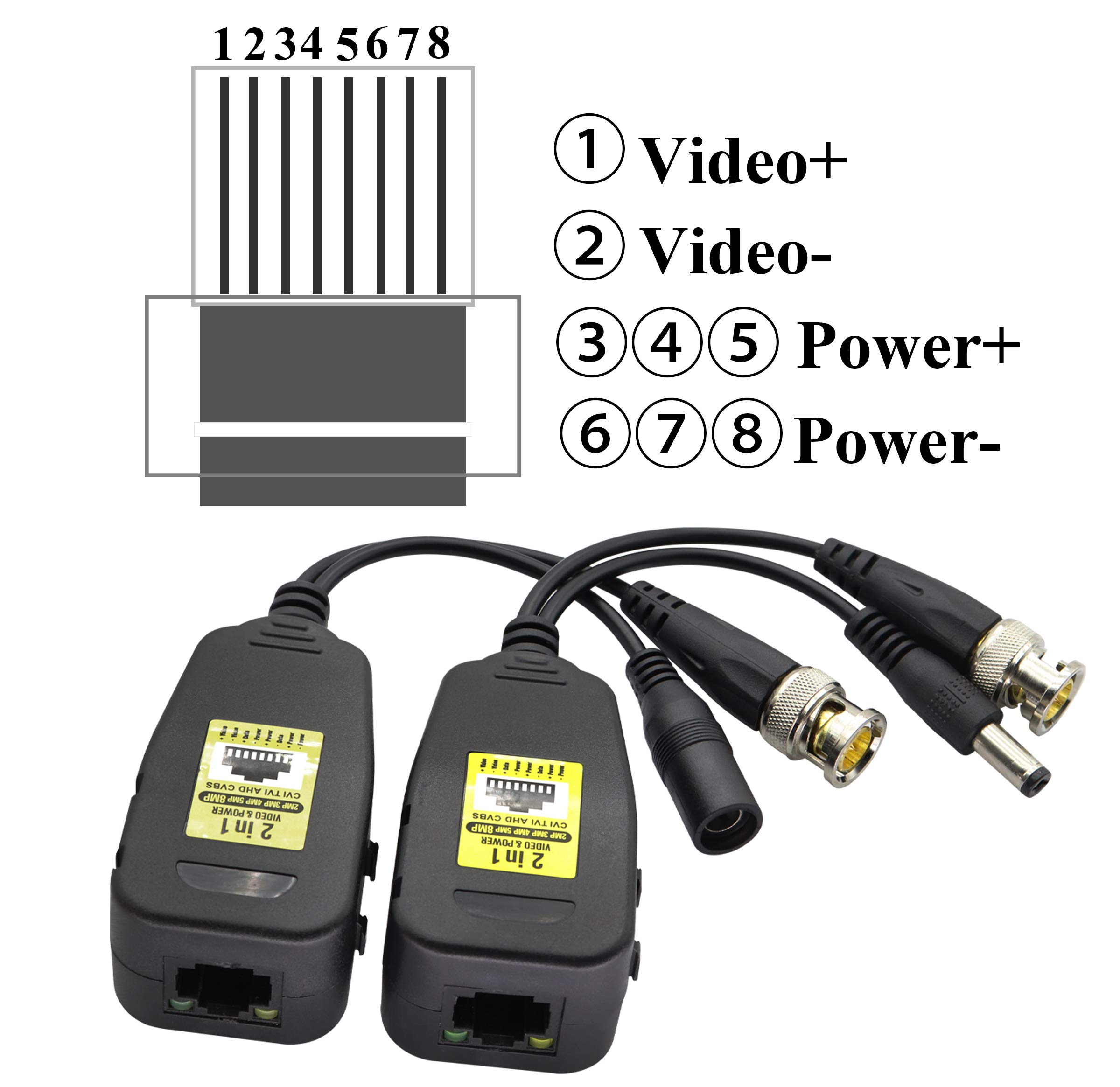 Power Video DC BNC a Cat5 RJ45 ricetrasmettitore di rete HDCVI/TVI/AHD/CVBS, con connettore CC, per sistemi di monitoraggio DVR di sicurezza 720P 960P 1080P 3MP 4MP 5MP 8MP CCTV DVR (18 cm/4