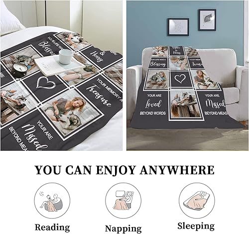 Miniatura 5 de Magimagine Manta de collage de fotos personalizada con nombre y fecha, regalos de cumpleaños para mamá de parte de su hija, mantas personalizadas de