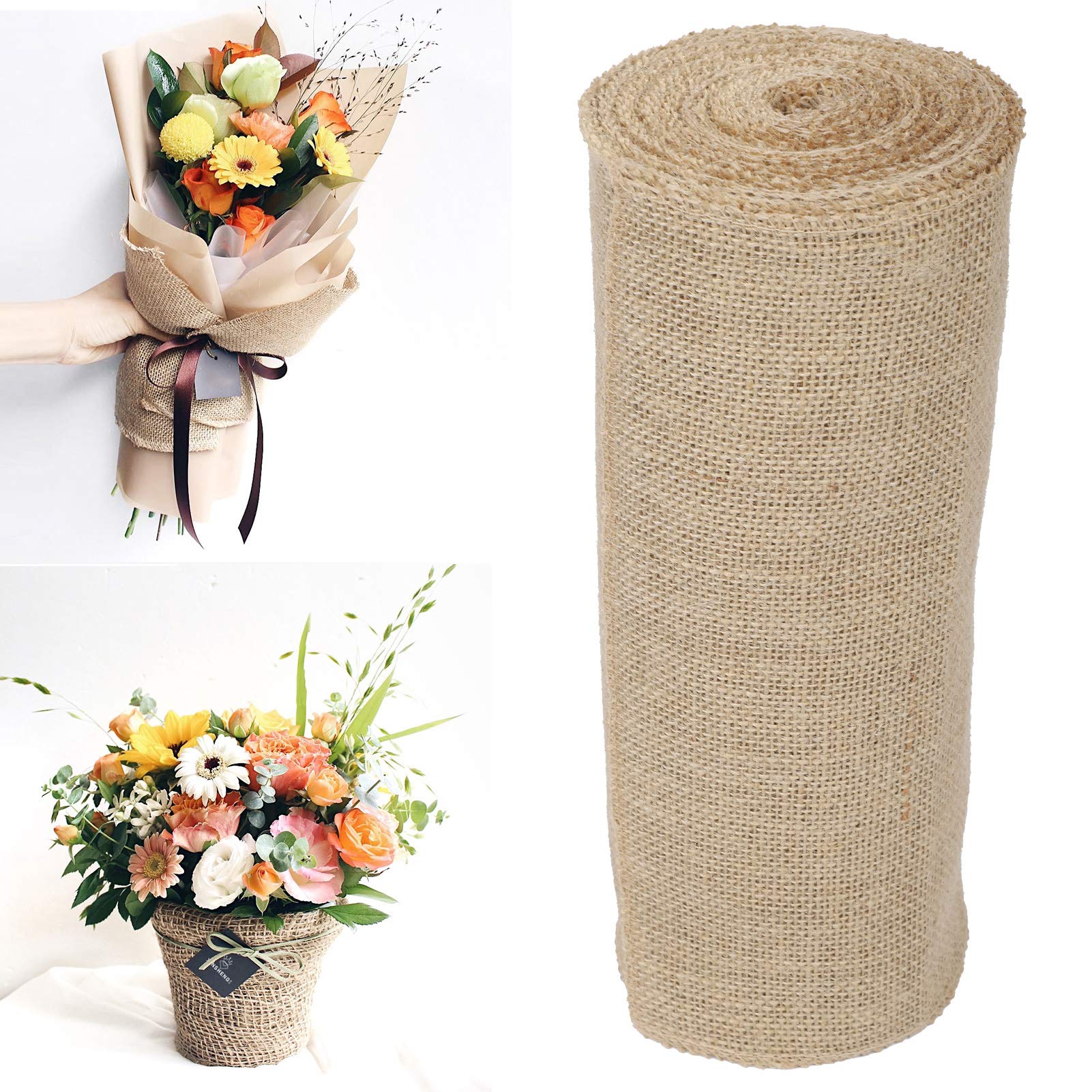 Manteles de Mesa de 12 Pulgadas x 10 Yardas, Rollos de Tela de arpillera, Tela de arpillera de Yute rústica de Granja, Camino de Yute para Decoraciones de Bodas, Caminos, M