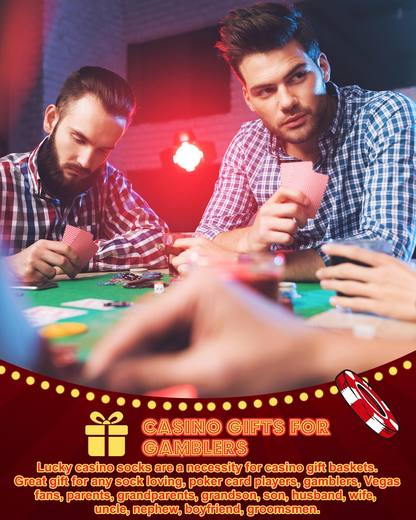 Eurzom 6 Pairs Funny Casino Crew Socks for Men Women Novelty Poker Dice Pattern Sock Mom Father Birthday Gift Casino Lover