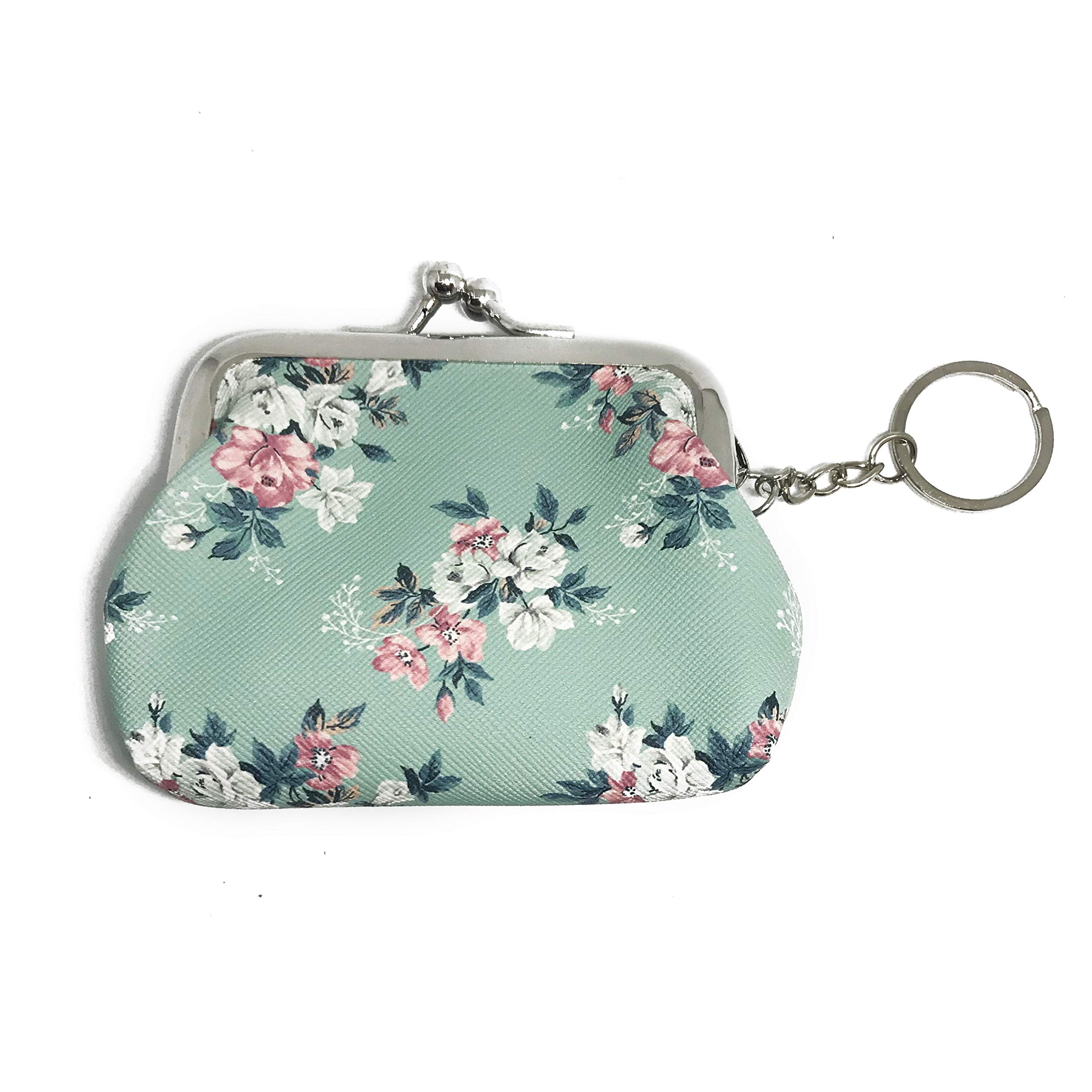 Floral Coin Purse White Camellia Flower Kiss-lock Clasp Change Purse Keychain Wallet