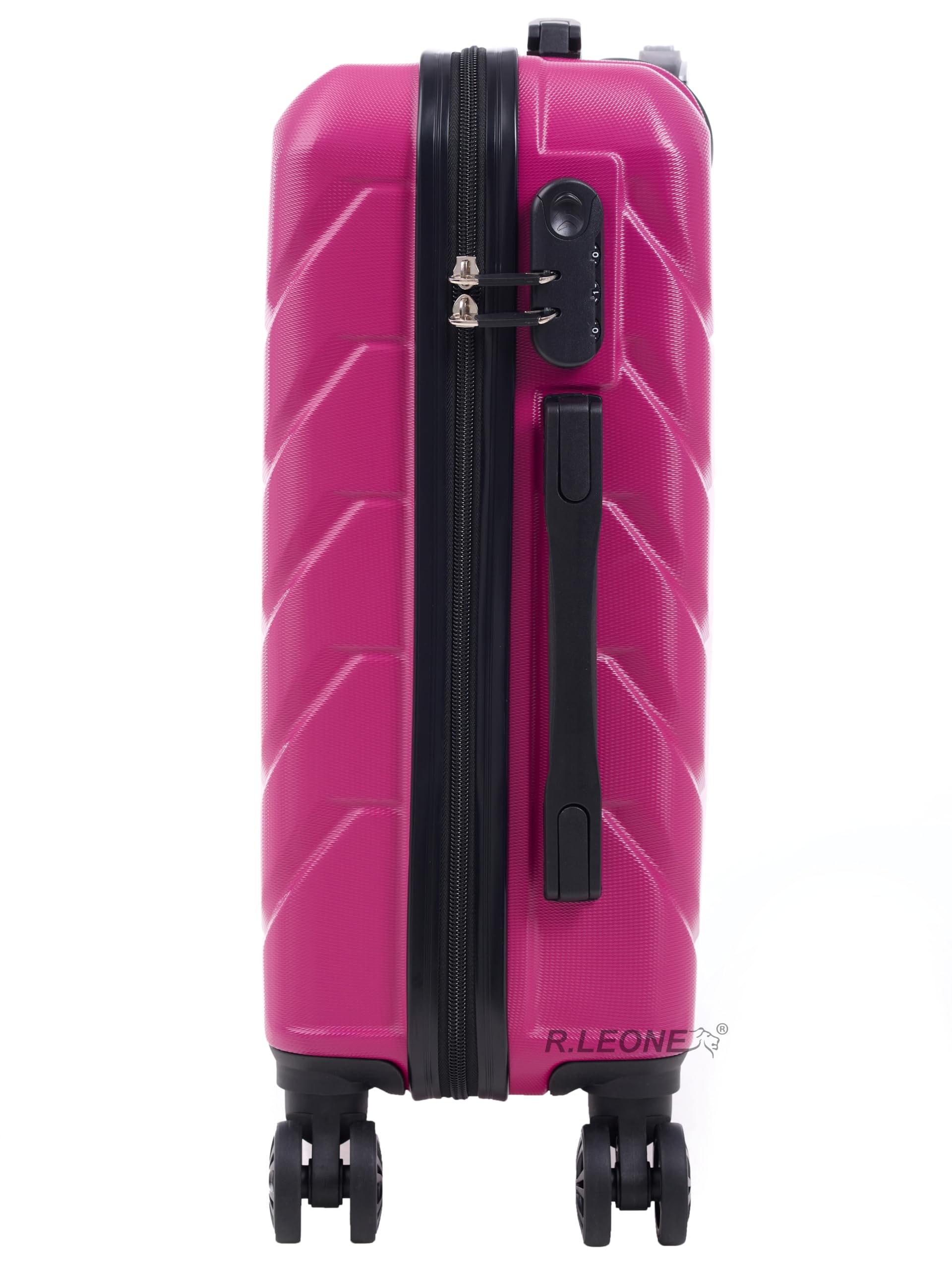 R.Leone Valigia da 1 Fino a Set 3 Bagaglio a mano 55x40x20 Ryanair, Medio, Grande Ultra Resistente Trolley rigido leggero 8 ruote in ABS 2220 (Fucsia, S Bagaglio a mano)