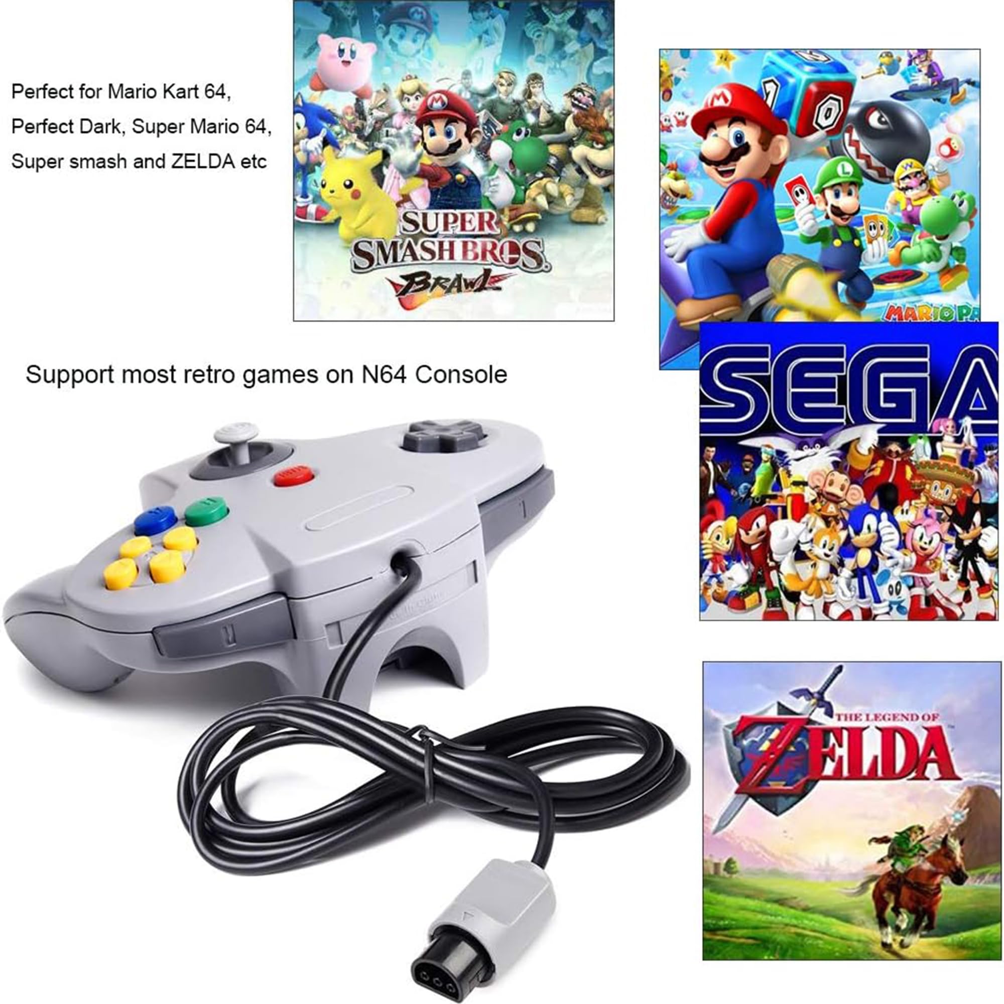 miadore Controller classico N64,Plug & Play,controller gamepad con telecomando cablato N64 retrò compatibile con console N64 (grigio)