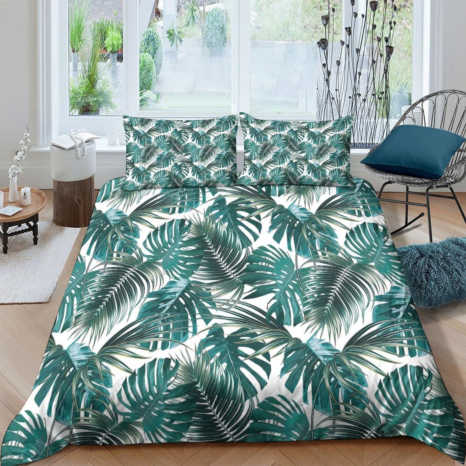 Ctjqhvkz Style-9 3D Printed Tropical Leaf Fitted Sheet Microfiber Green Botanical Mattress Cover For Bedroom Guest Room Modern Decor Single（135X200cm）
