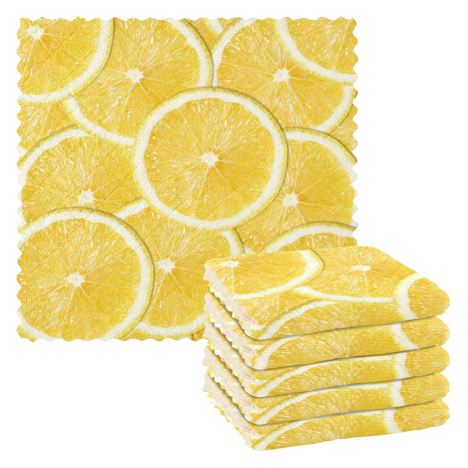 Yopersonalizes Cleaning Cloths 6 Pack Lemon Pattern Tea Towel Kitchen Dish Cloths for Washing Up Absorbent Reusable Catering Bar Dish Towel for Home Household